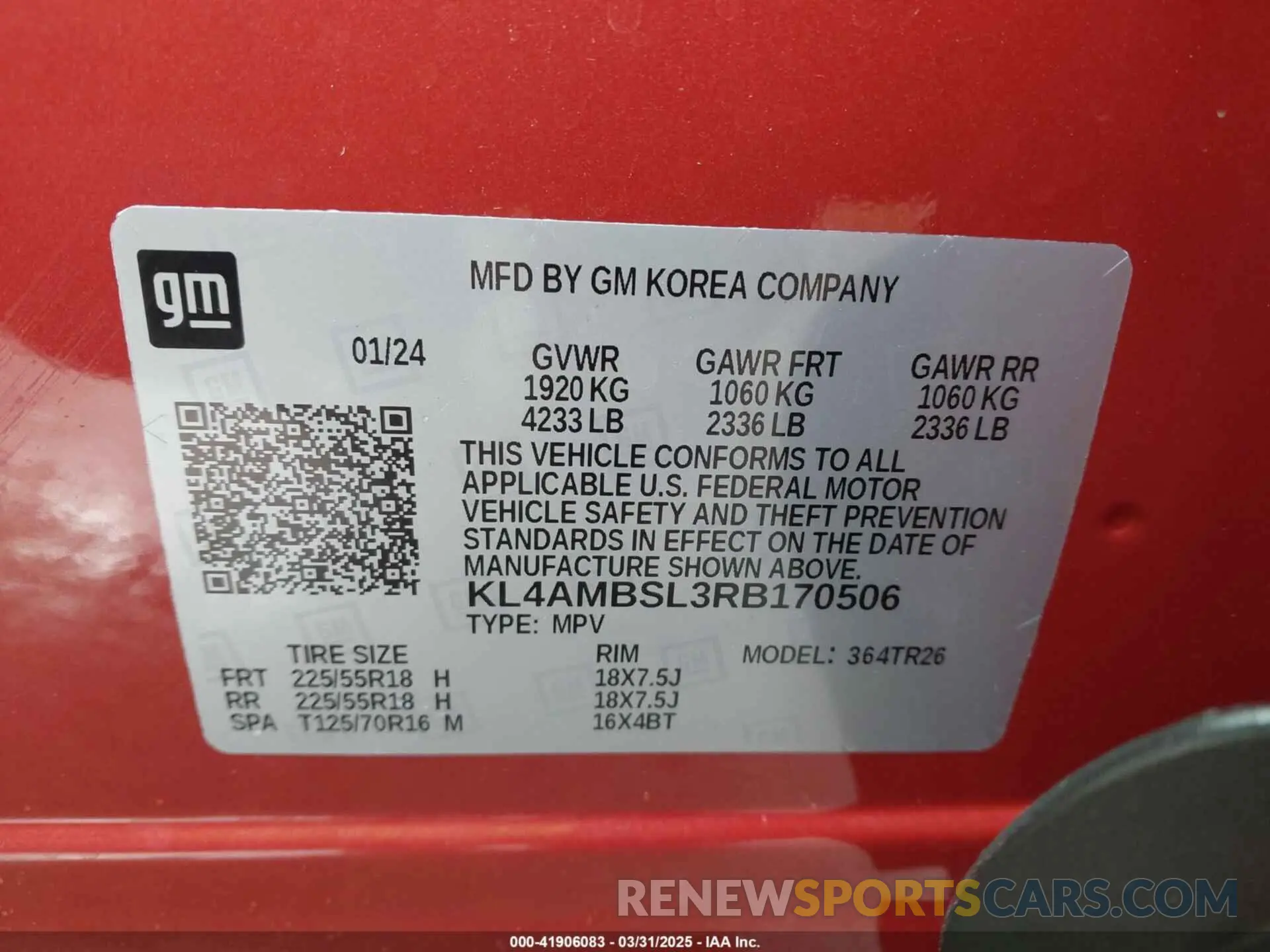 9 fotografías del automóvil dañado KL4AMBSL3RB170506 BUICK ENCORE GX 2024