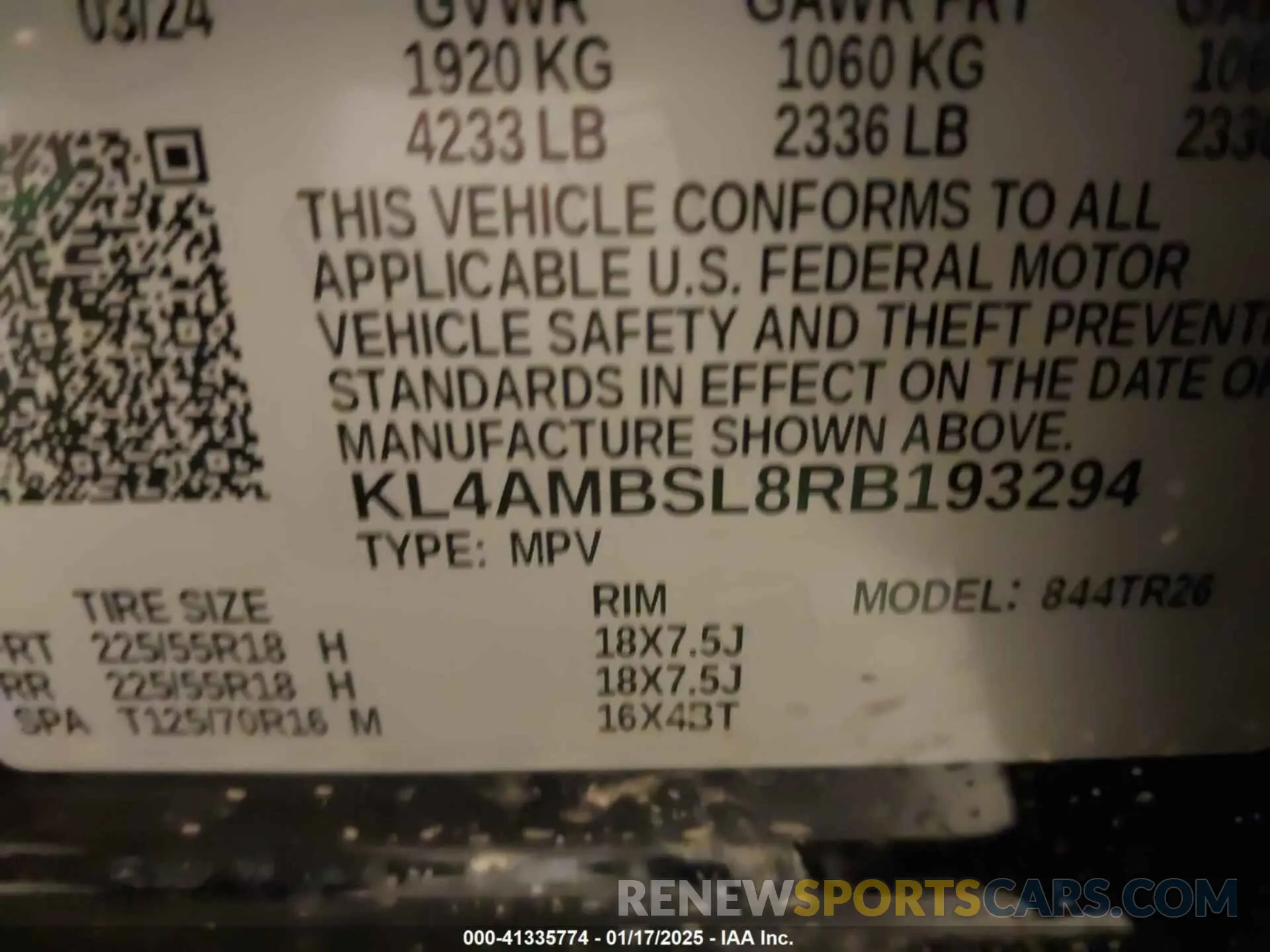 9 fotografías del automóvil dañado KL4AMBSL8RB193294 BUICK ENCORE GX 2024