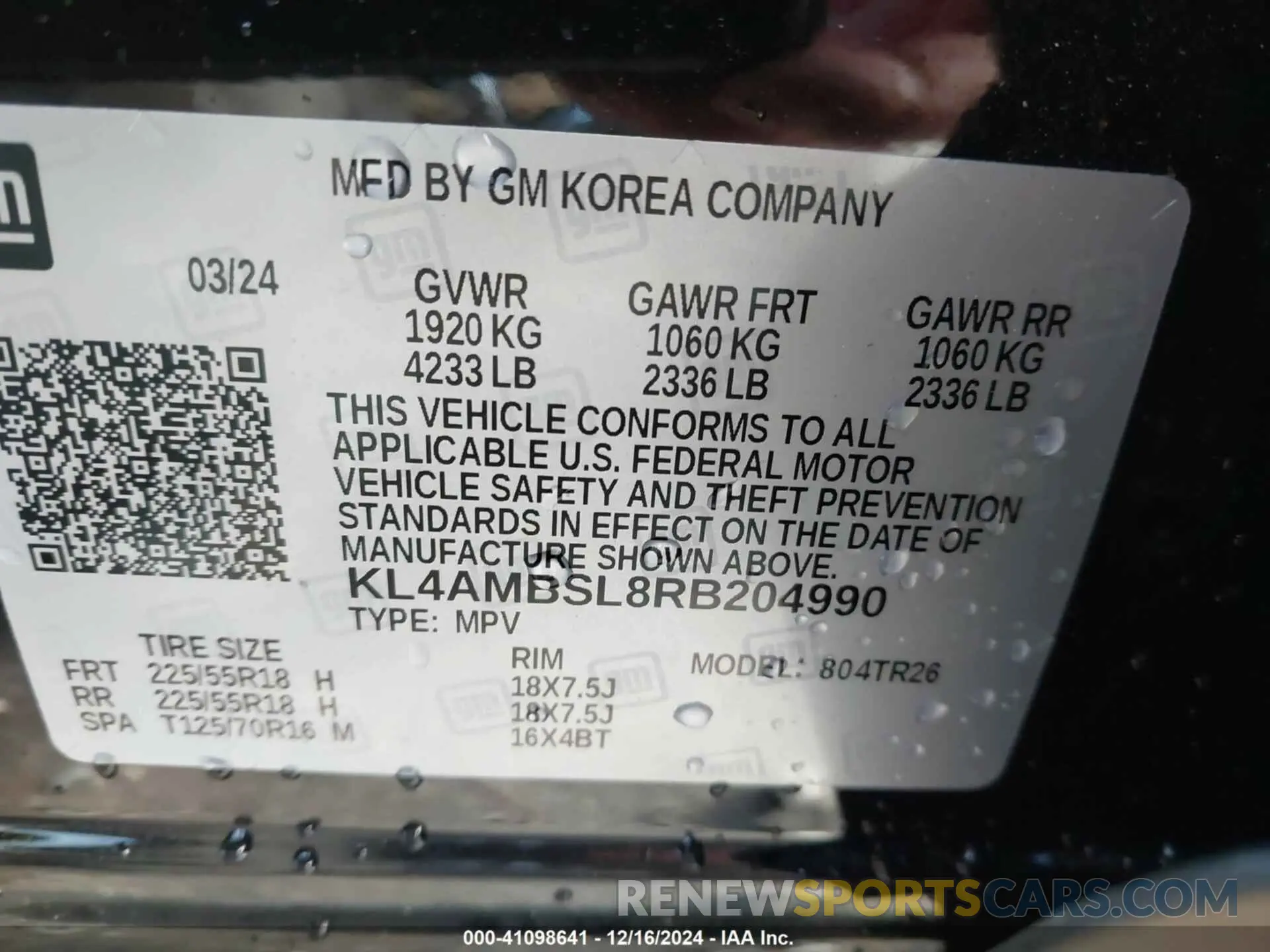 9 fotografías del automóvil dañado KL4AMBSL8RB204990 BUICK ENCORE GX 2024