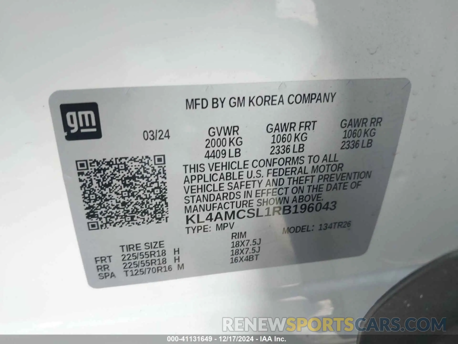 9 fotografías del automóvil dañado KL4AMCSL1RB196043 BUICK ENCORE GX 2024