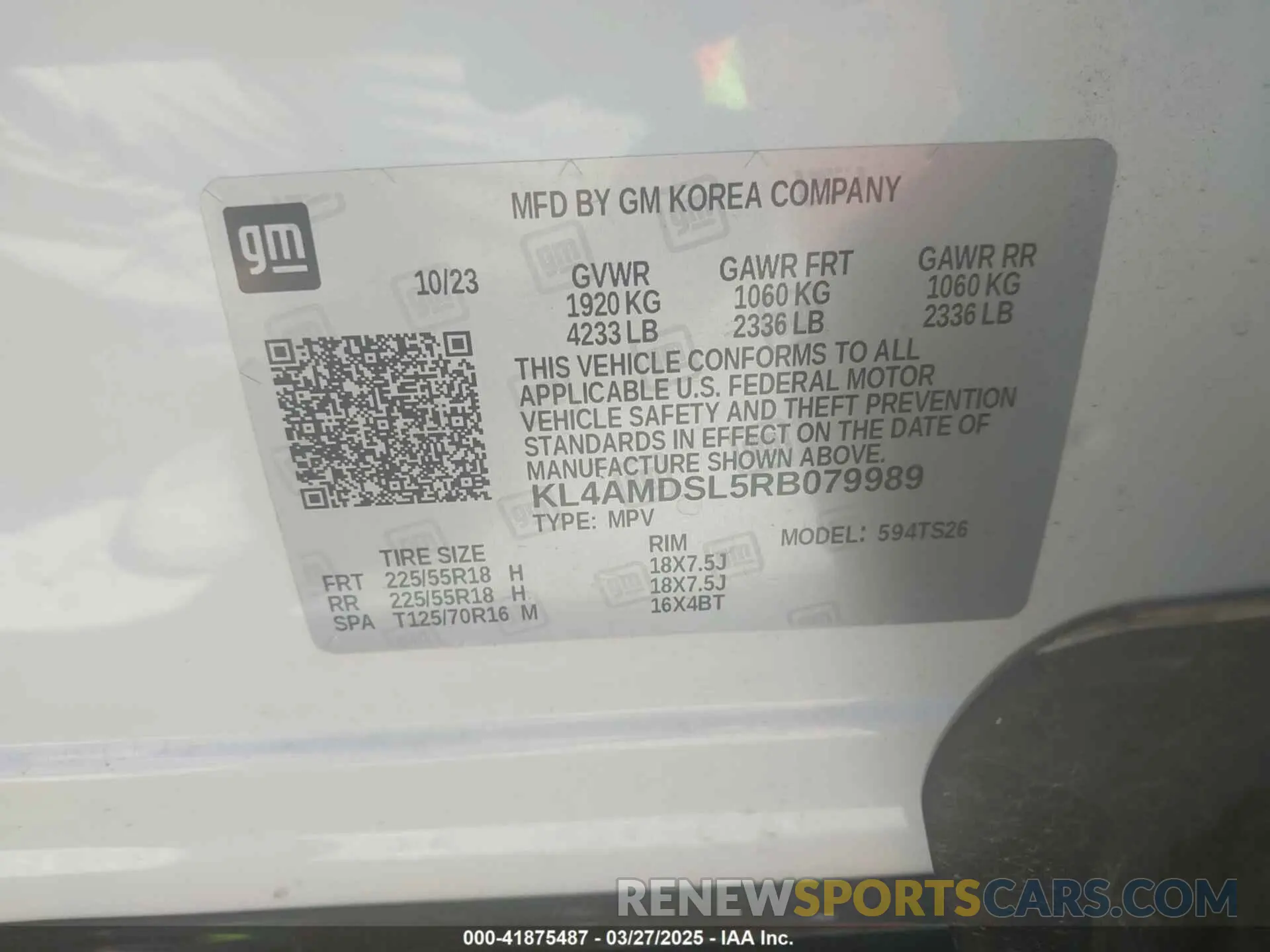 9 fotografías del automóvil dañado KL4AMDSL5RB079989 BUICK ENCORE GX 2024
