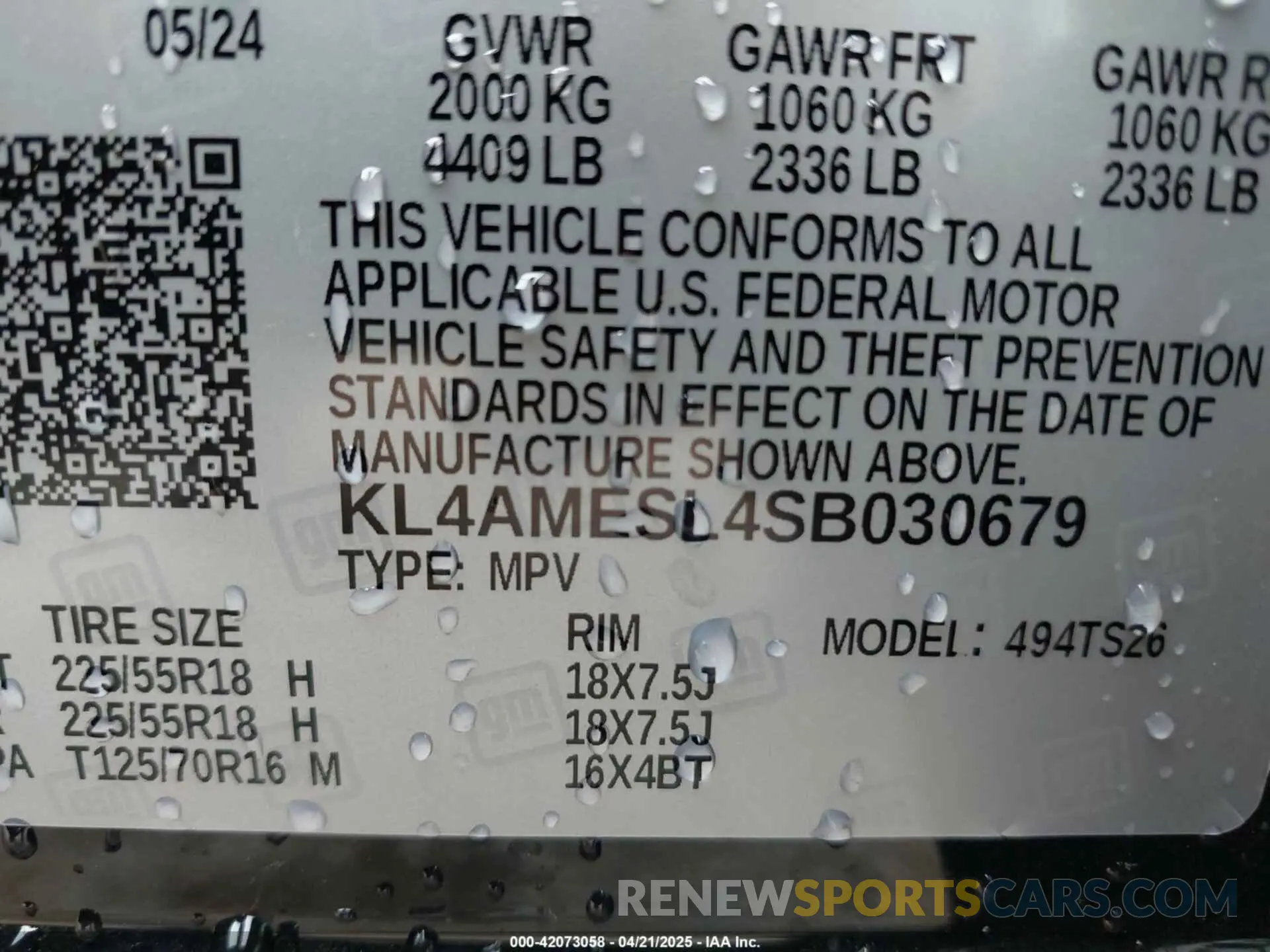 9 fotografías del automóvil dañado KL4AMESL4SB030679 BUICK ENCORE GX 2025