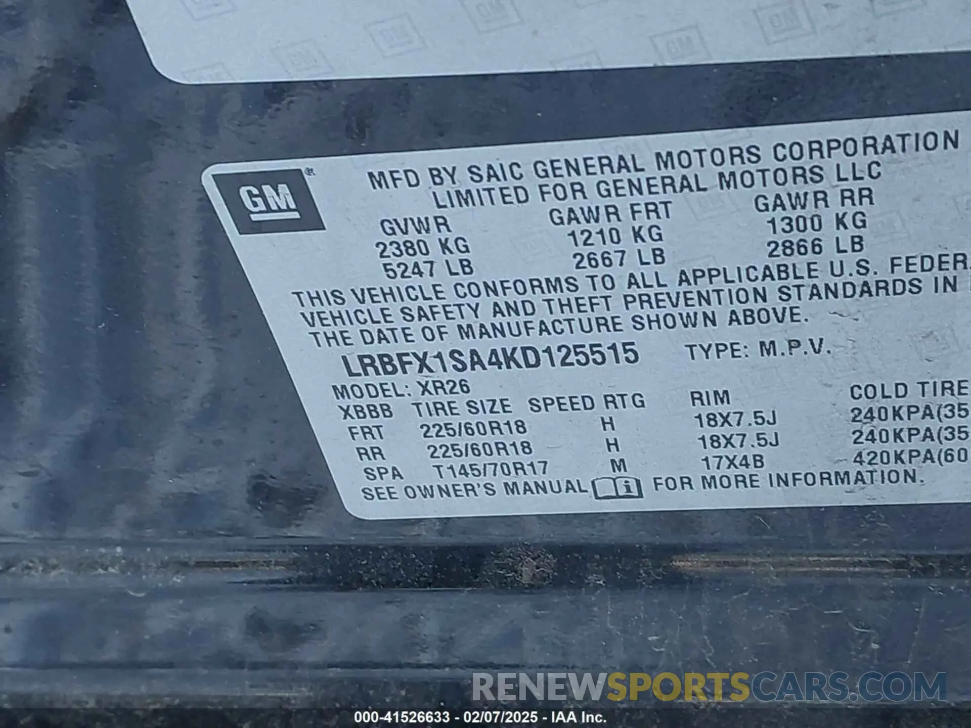 9 fotografías del automóvil dañado LRBFX1SA4KD125515 BUICK ENVISION 2019