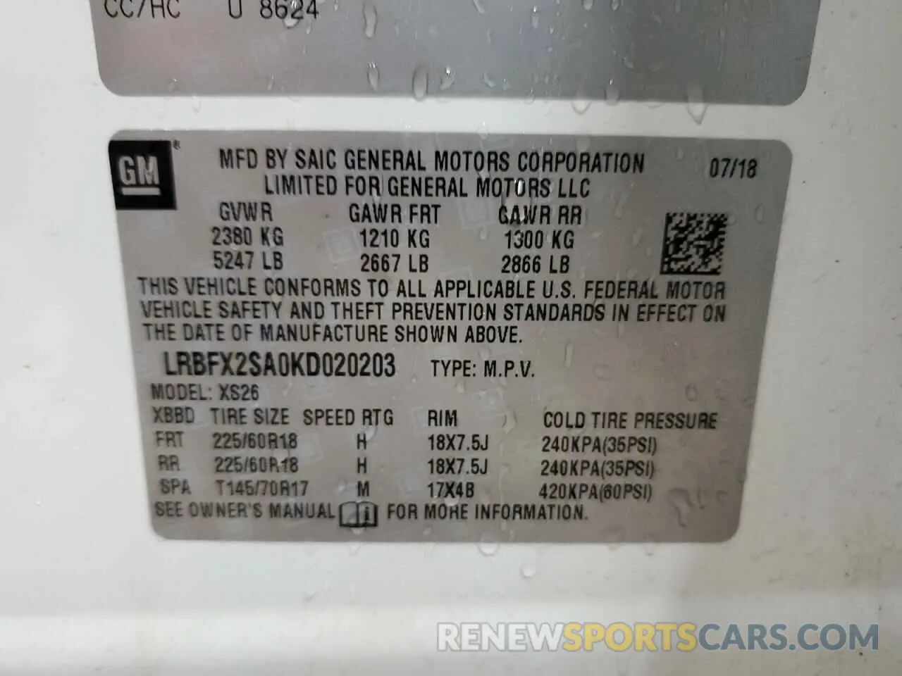 13 fotografías del automóvil dañado LRBFX2SA0KD020203 BUICK ENVISION 2019