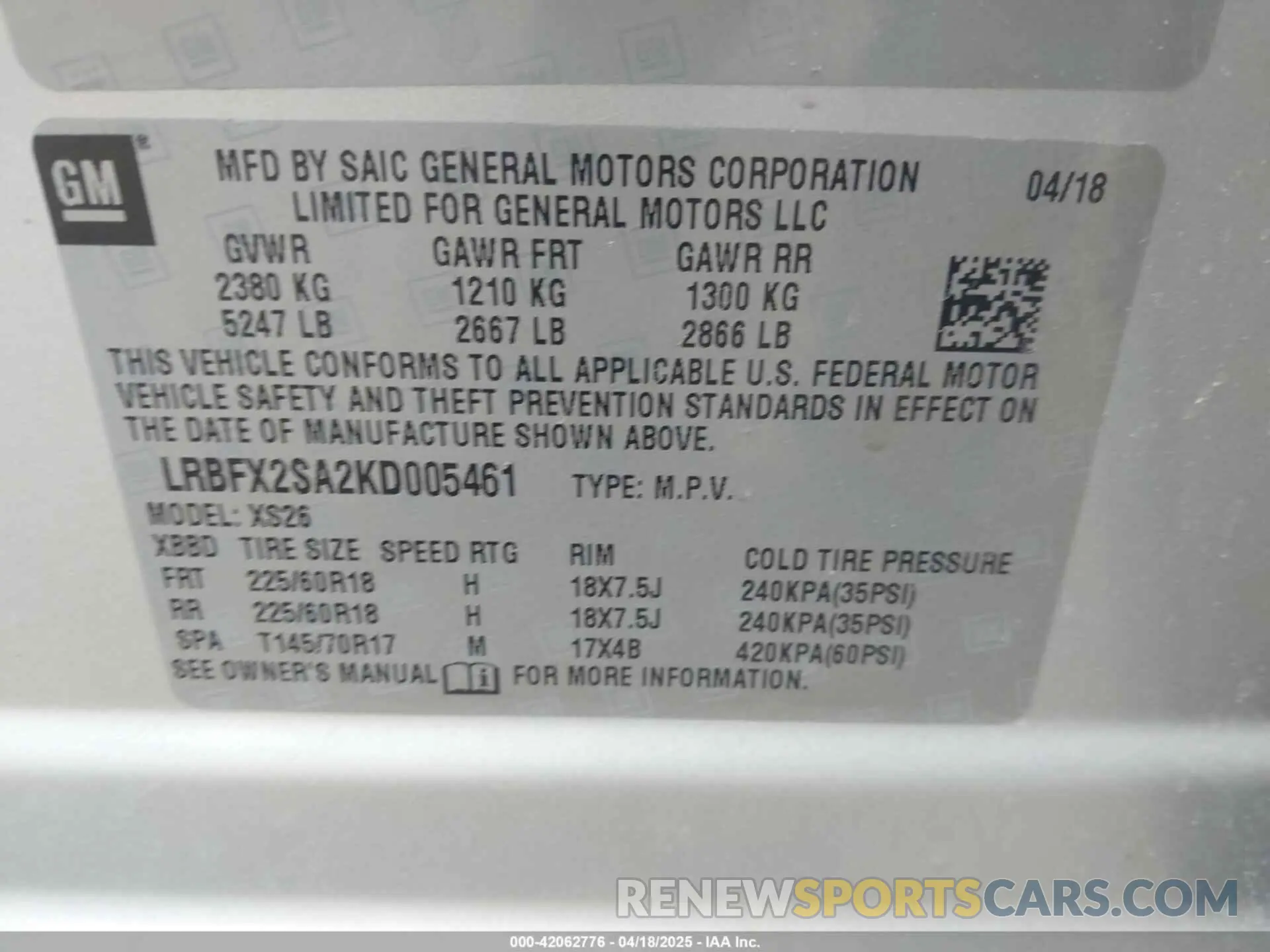 9 fotografías del automóvil dañado LRBFX2SA2KD005461 BUICK ENVISION 2019