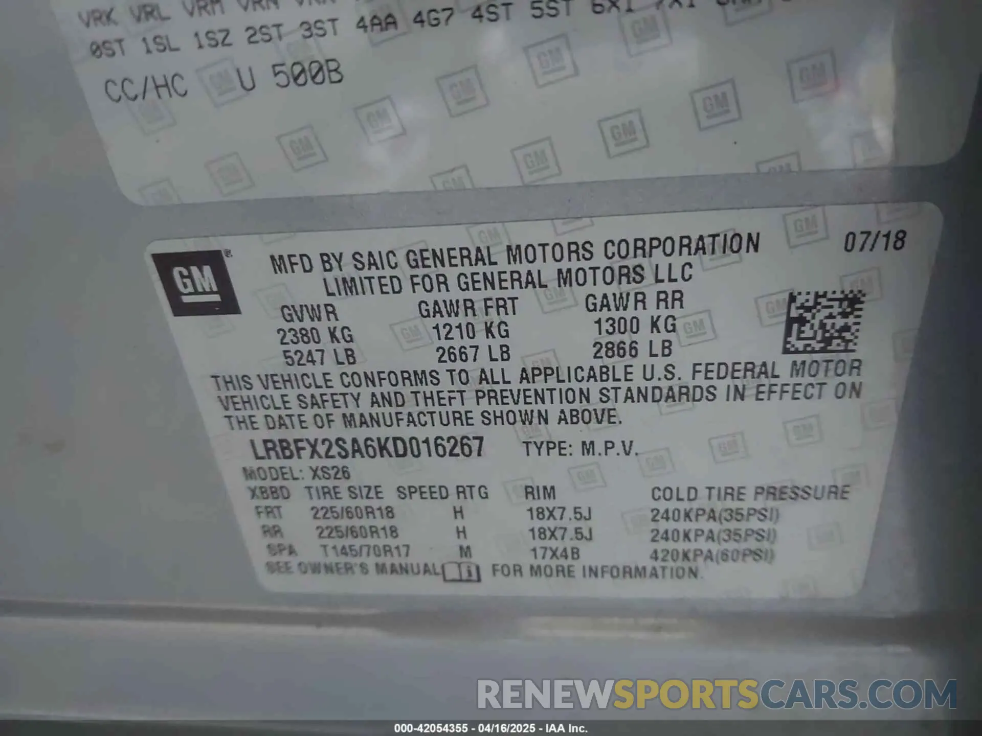 9 fotografías del automóvil dañado LRBFX2SA6KD016267 BUICK ENVISION 2019