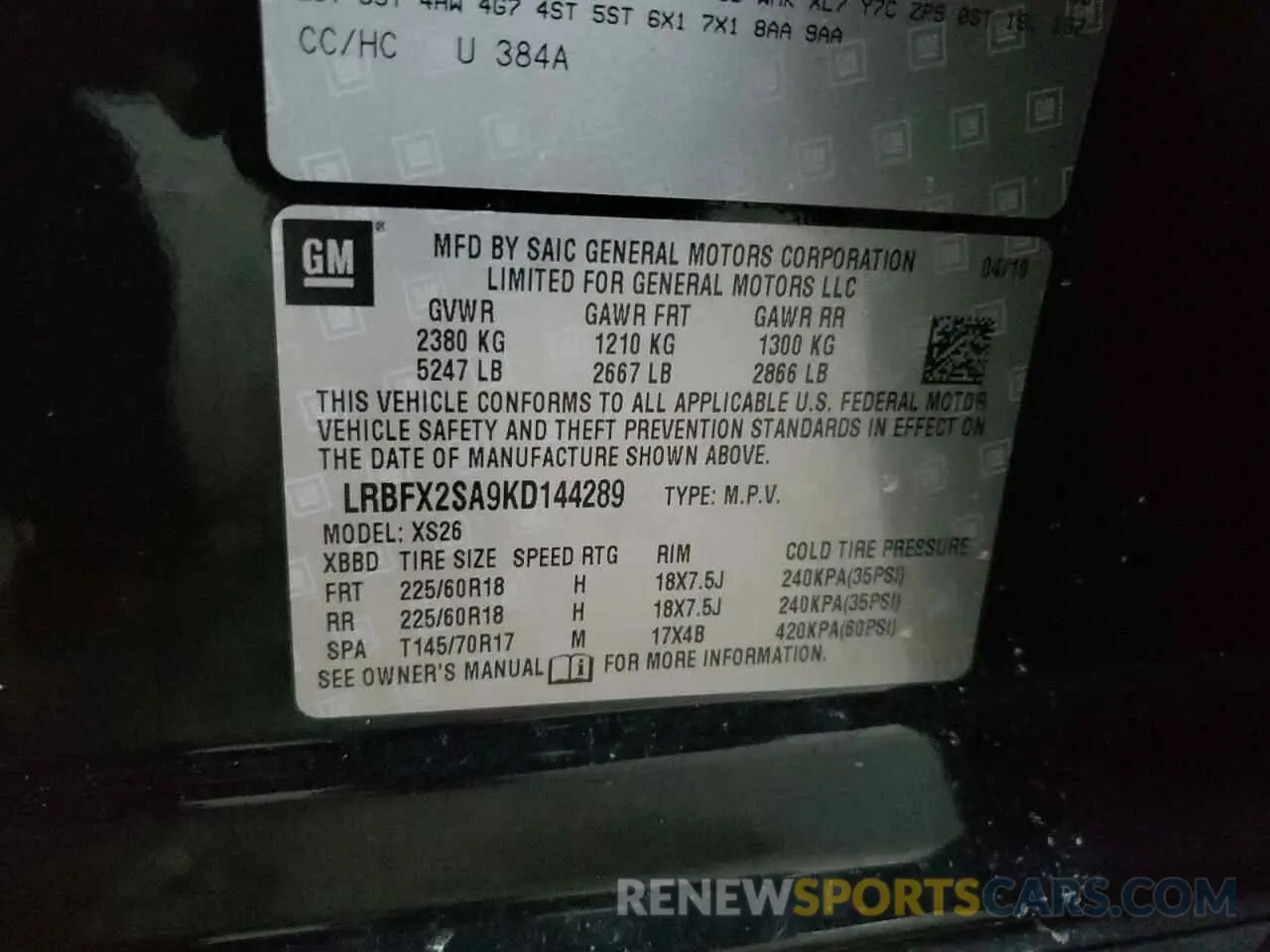 13 fotografías del automóvil dañado LRBFX2SA9KD144289 BUICK ENVISION 2019