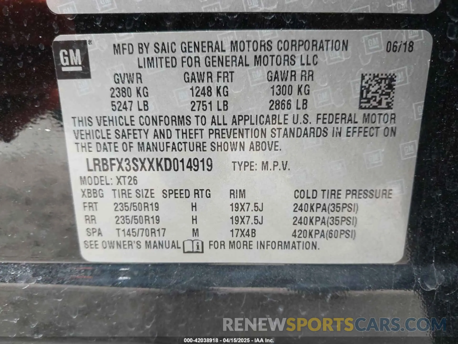 9 fotografías del automóvil dañado LRBFX3SXXKD014919 BUICK ENVISION 2019