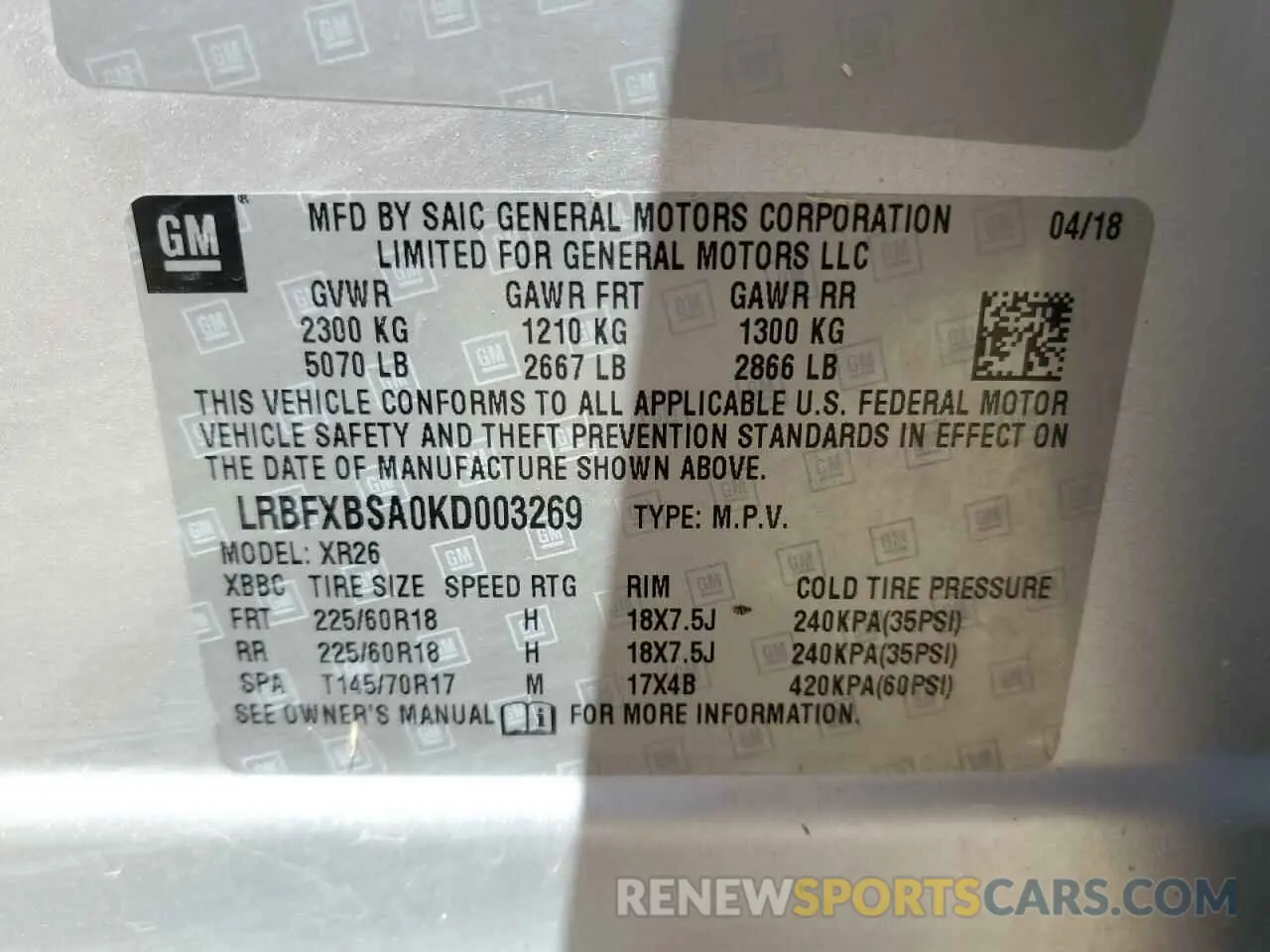 13 fotografías del automóvil dañado LRBFXBSA0KD003269 BUICK ENVISION 2019