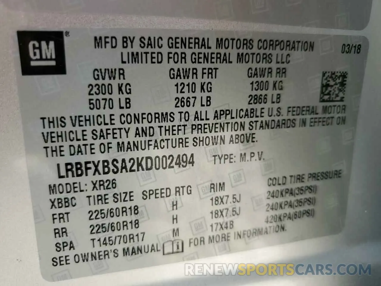 13 fotografías del automóvil dañado LRBFXBSA2KD002494 BUICK ENVISION 2019