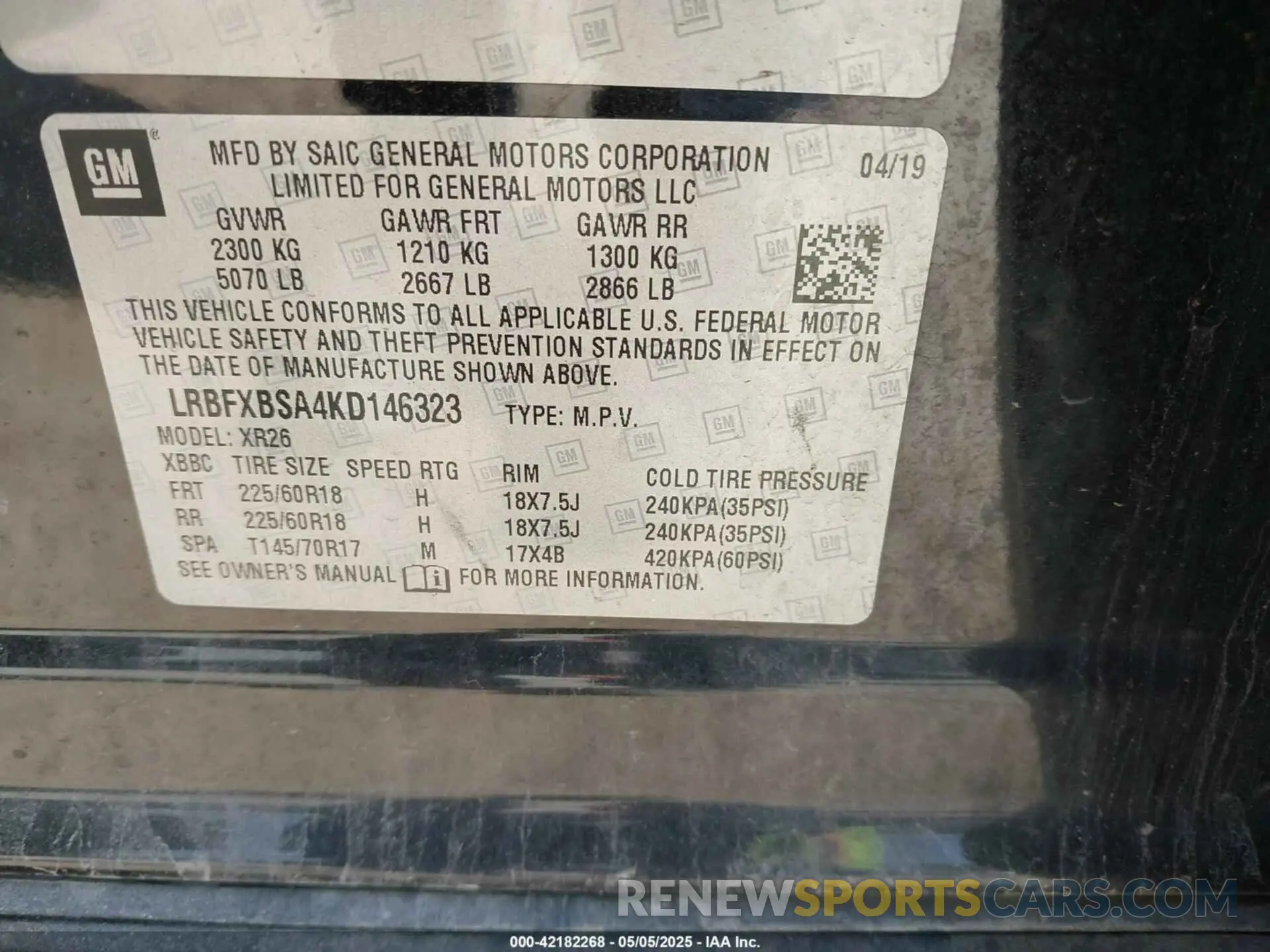 9 fotografías del automóvil dañado LRBFXBSA4KD146323 BUICK ENVISION 2019