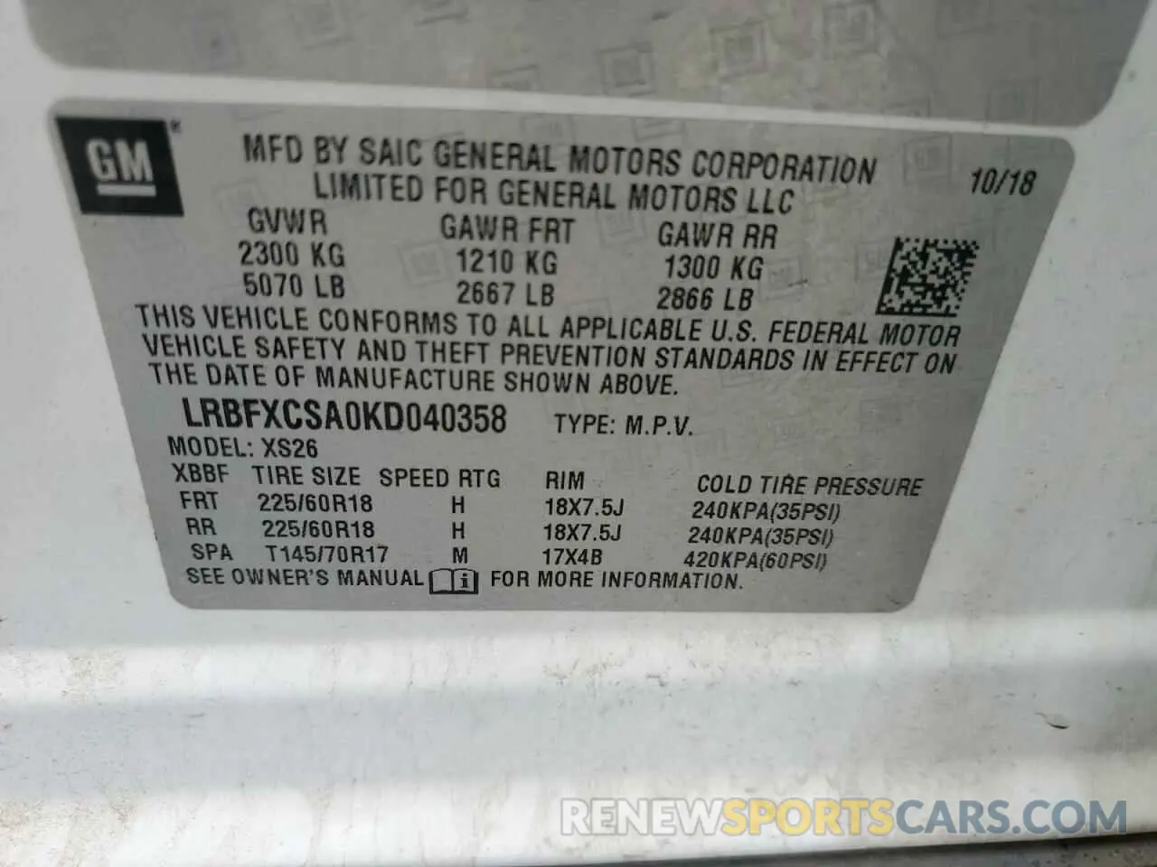 13 fotografías del automóvil dañado LRBFXCSA0KD040358 BUICK ENVISION 2019