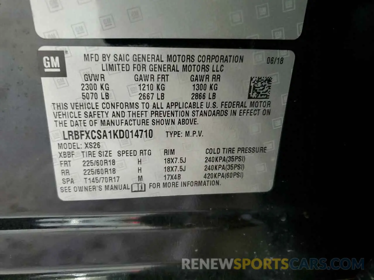 13 fotografías del automóvil dañado LRBFXCSA1KD014710 BUICK ENVISION 2019