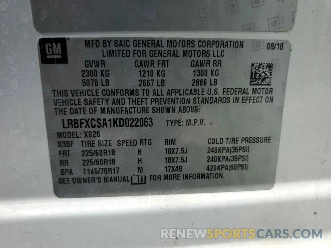13 fotografías del automóvil dañado LRBFXCSA1KD022063 BUICK ENVISION 2019