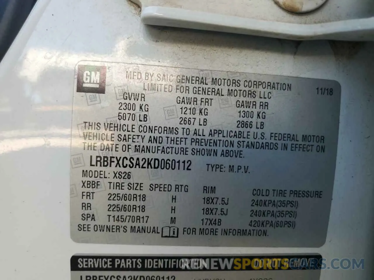 14 fotografías del automóvil dañado LRBFXCSA2KD060112 BUICK ENVISION 2019