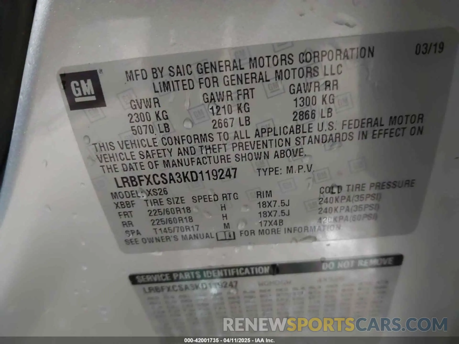 9 fotografías del automóvil dañado LRBFXCSA3KD119247 BUICK ENVISION 2019