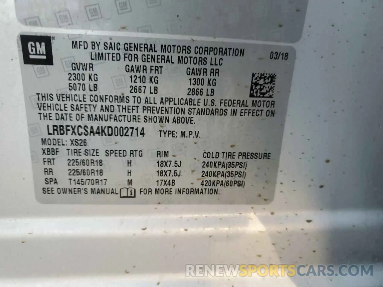 13 fotografías del automóvil dañado LRBFXCSA4KD002714 BUICK ENVISION 2019