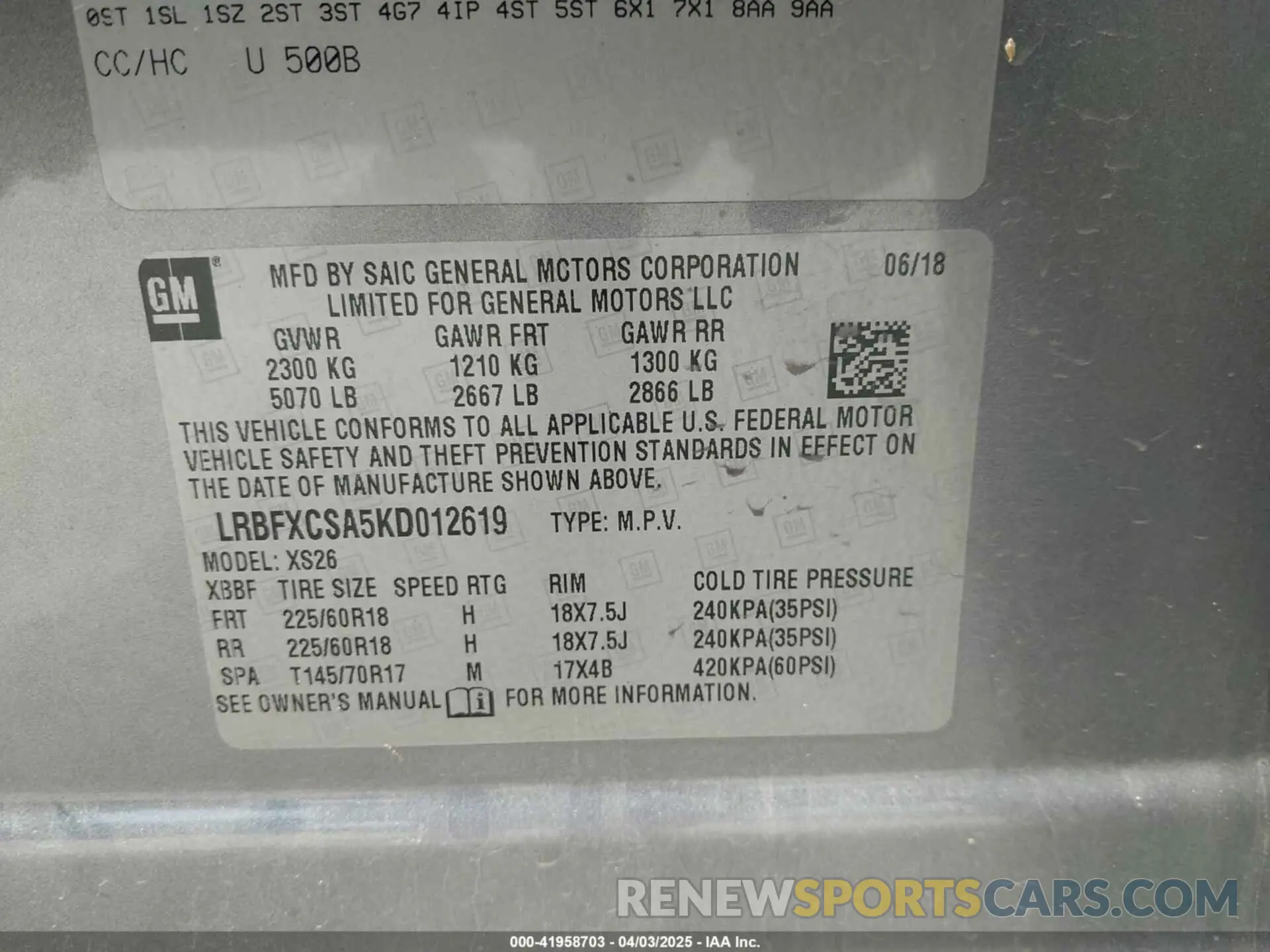 9 fotografías del automóvil dañado LRBFXCSA5KD012619 BUICK ENVISION 2019