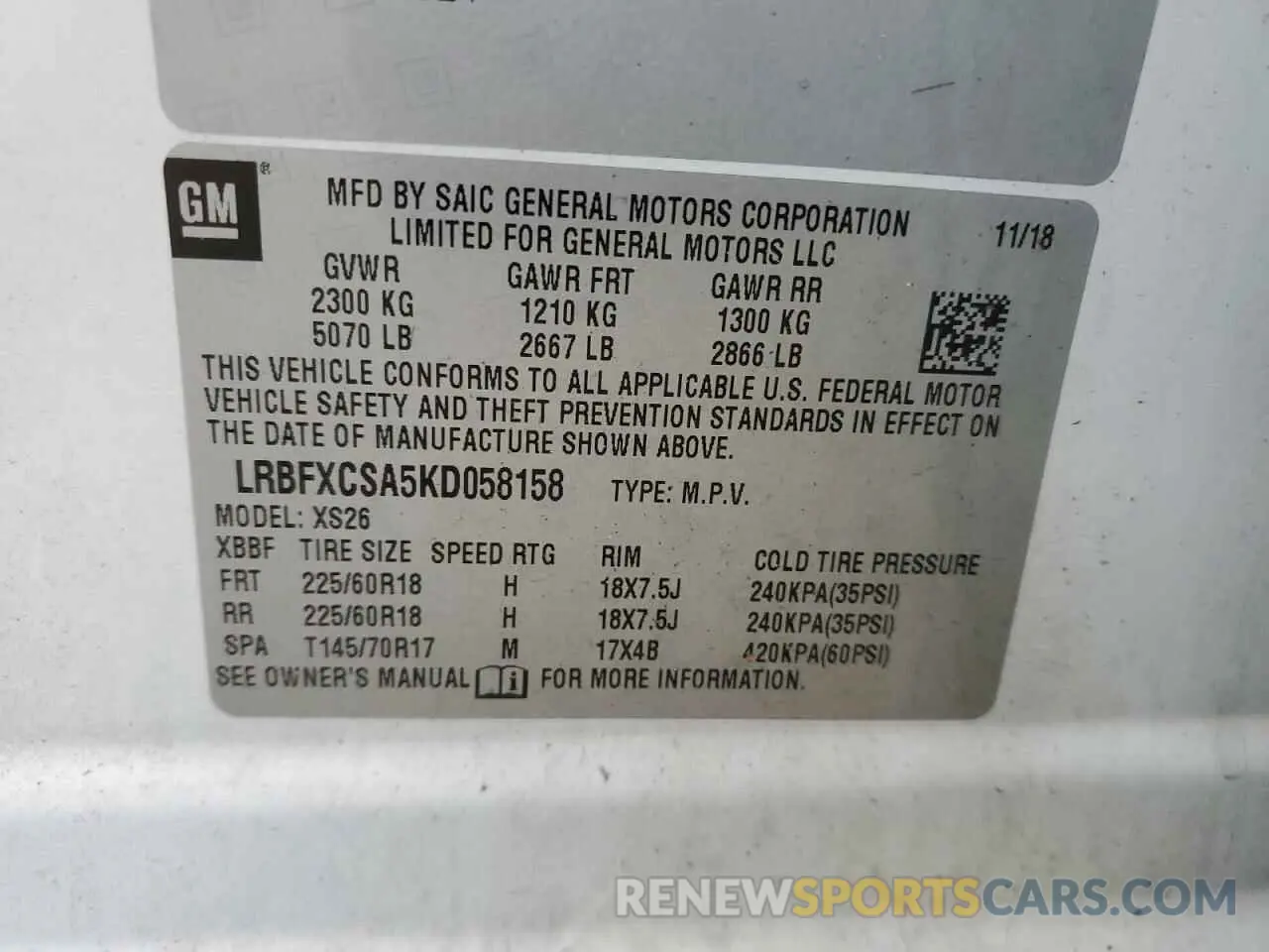 12 fotografías del automóvil dañado LRBFXCSA5KD058158 BUICK ENVISION 2019