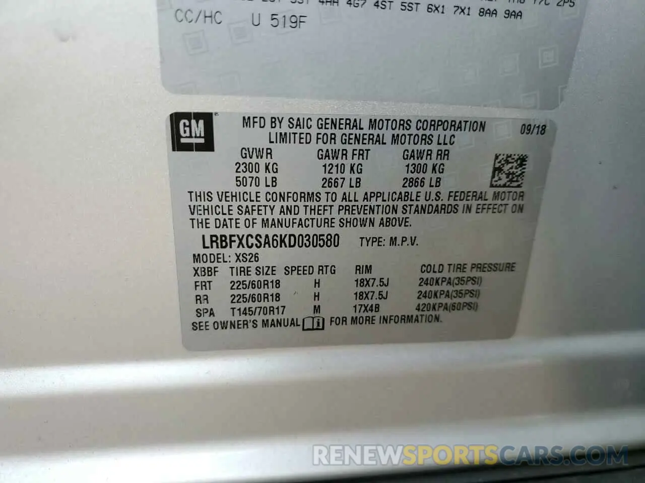 13 fotografías del automóvil dañado LRBFXCSA6KD030580 BUICK ENVISION 2019