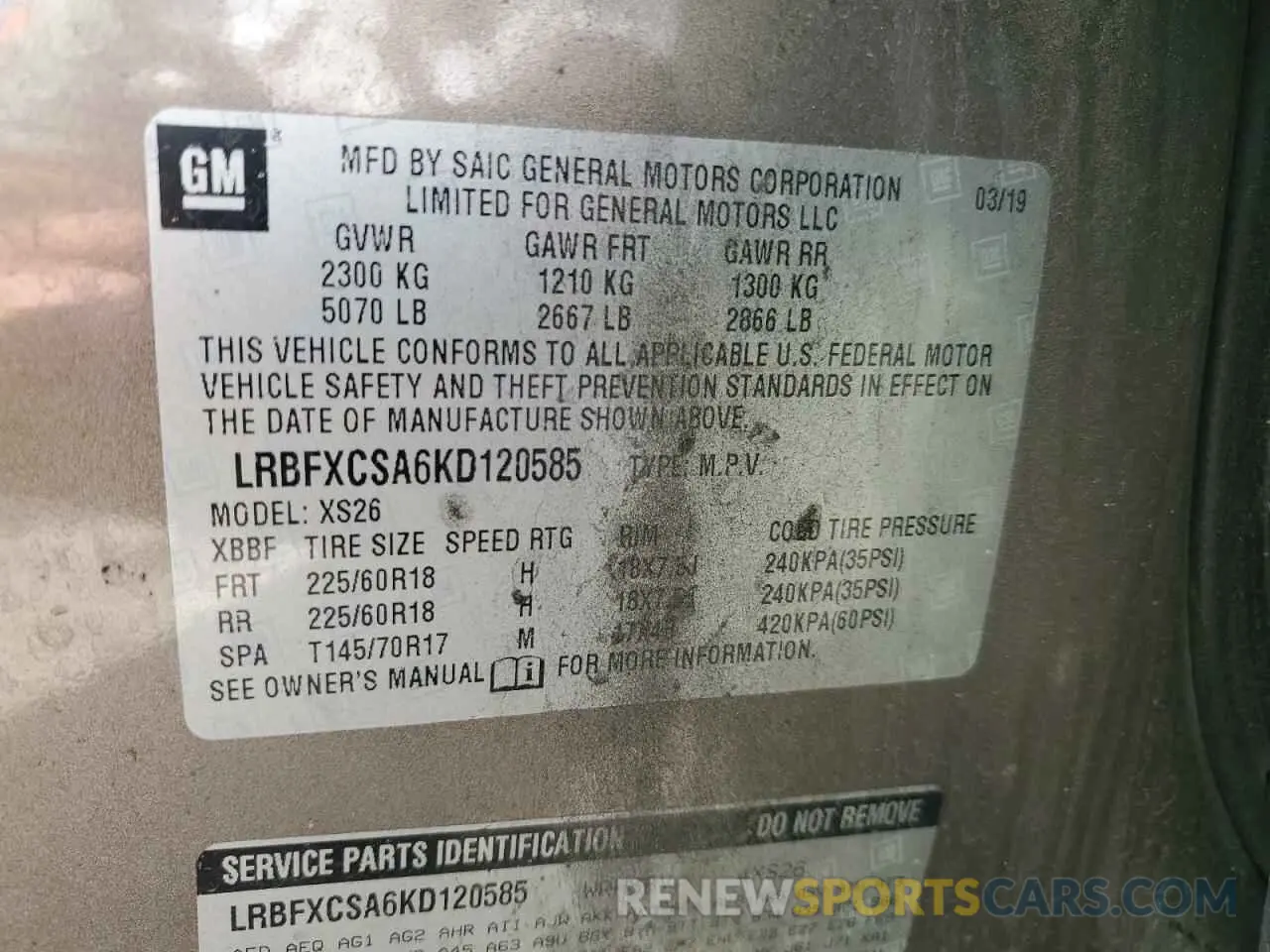 12 fotografías del automóvil dañado LRBFXCSA6KD120585 BUICK ENVISION 2019