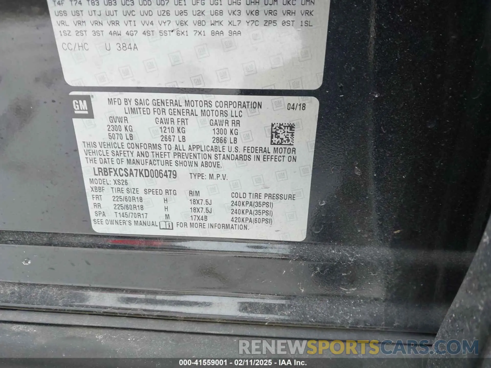 9 fotografías del automóvil dañado LRBFXCSA7KD006479 BUICK ENVISION 2019