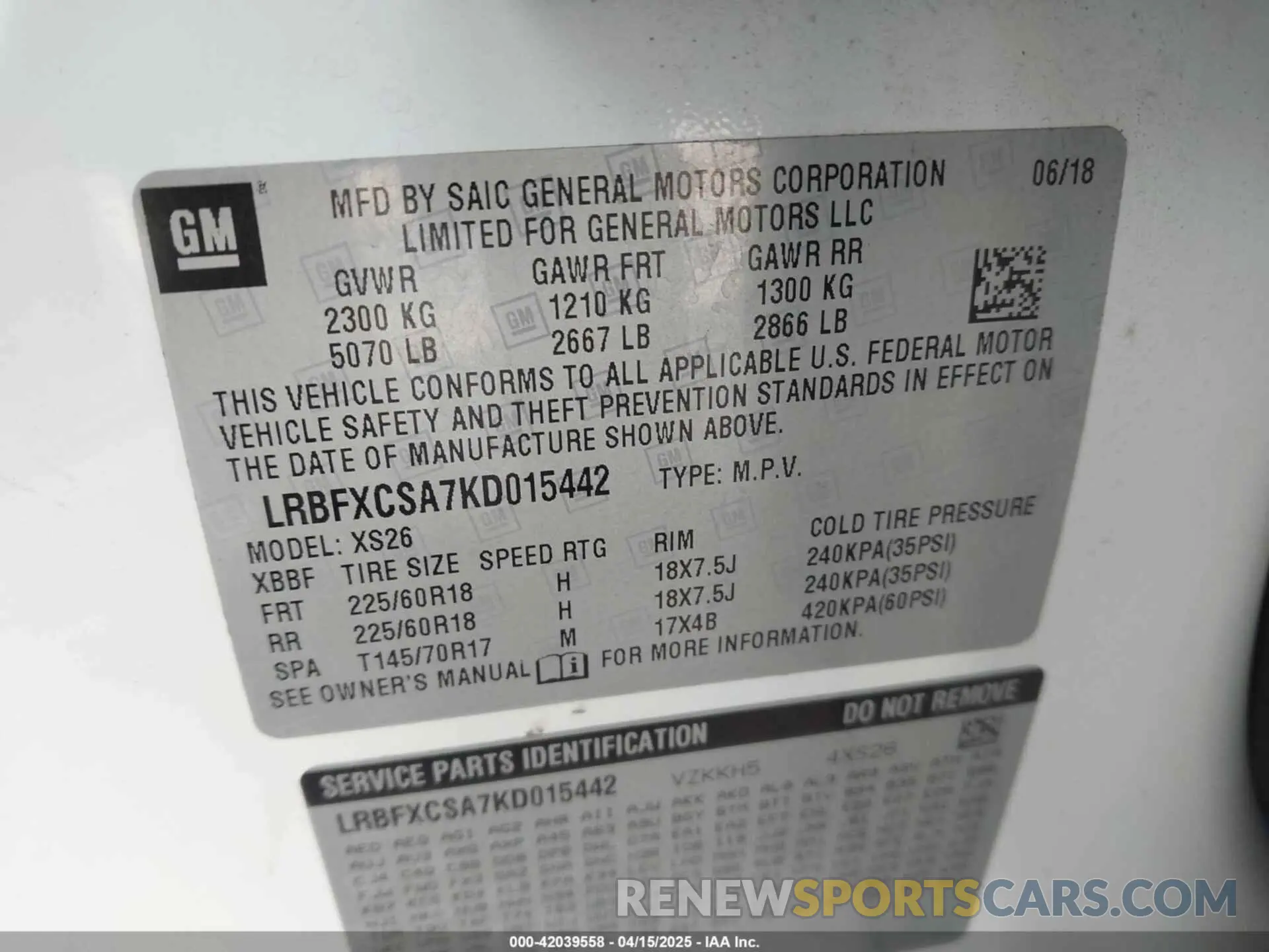 9 fotografías del automóvil dañado LRBFXCSA7KD015442 BUICK ENVISION 2019