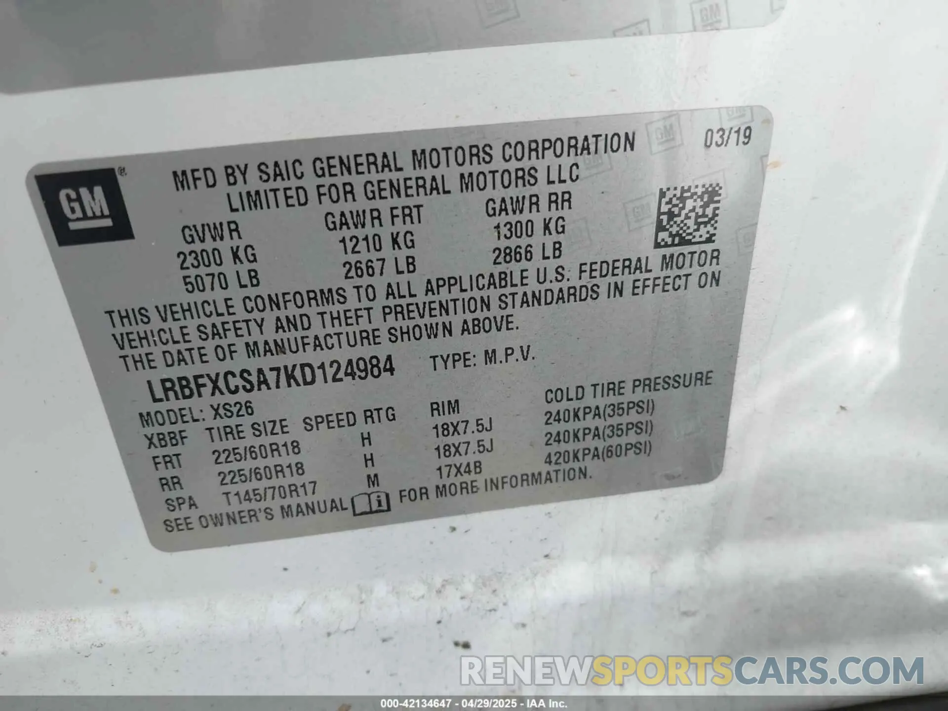 9 fotografías del automóvil dañado LRBFXCSA7KD124984 BUICK ENVISION 2019