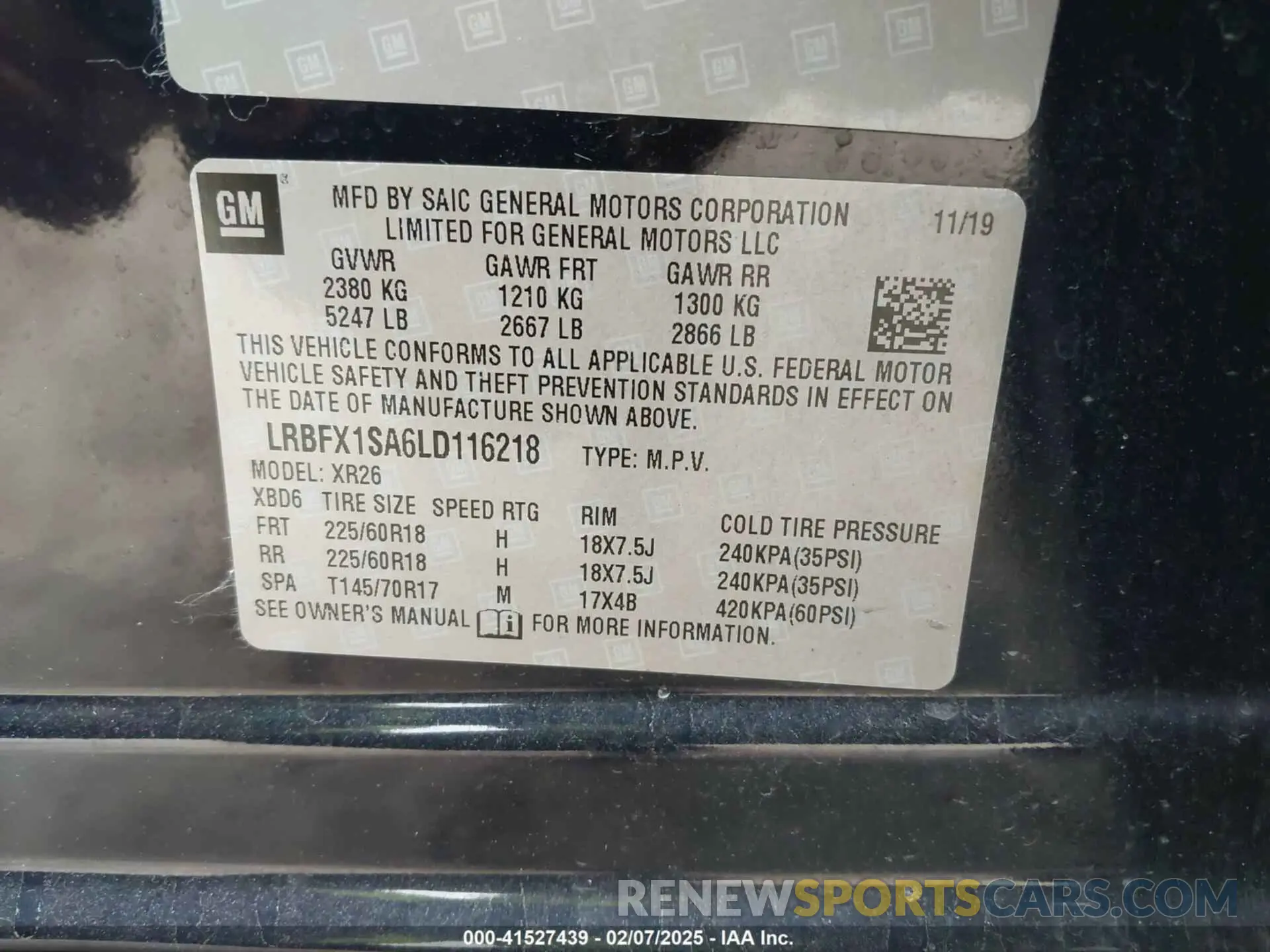 9 fotografías del automóvil dañado LRBFX1SA6LD116218 BUICK ENVISION 2020