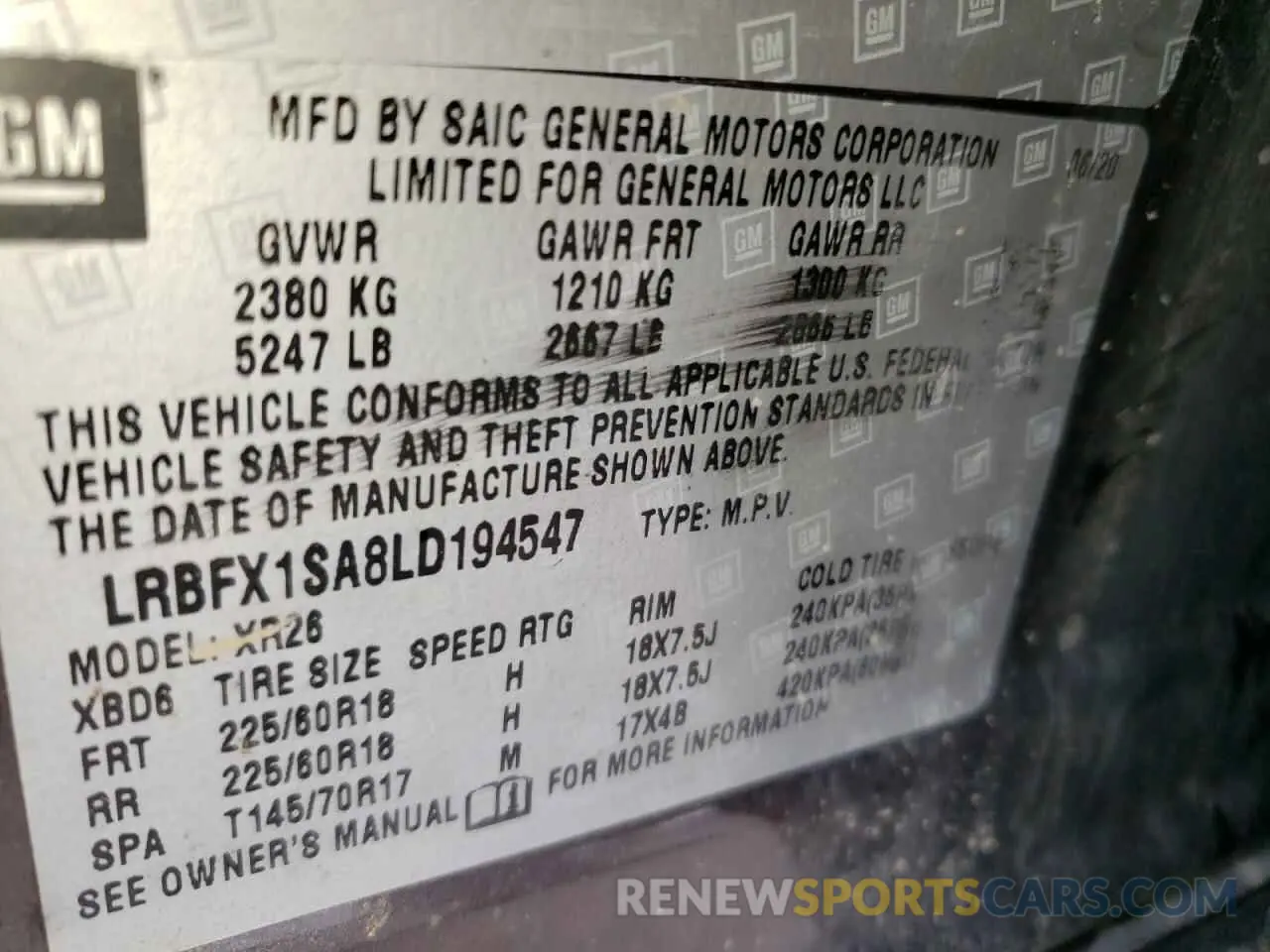 13 fotografías del automóvil dañado LRBFX1SA8LD194547 BUICK ENVISION 2020