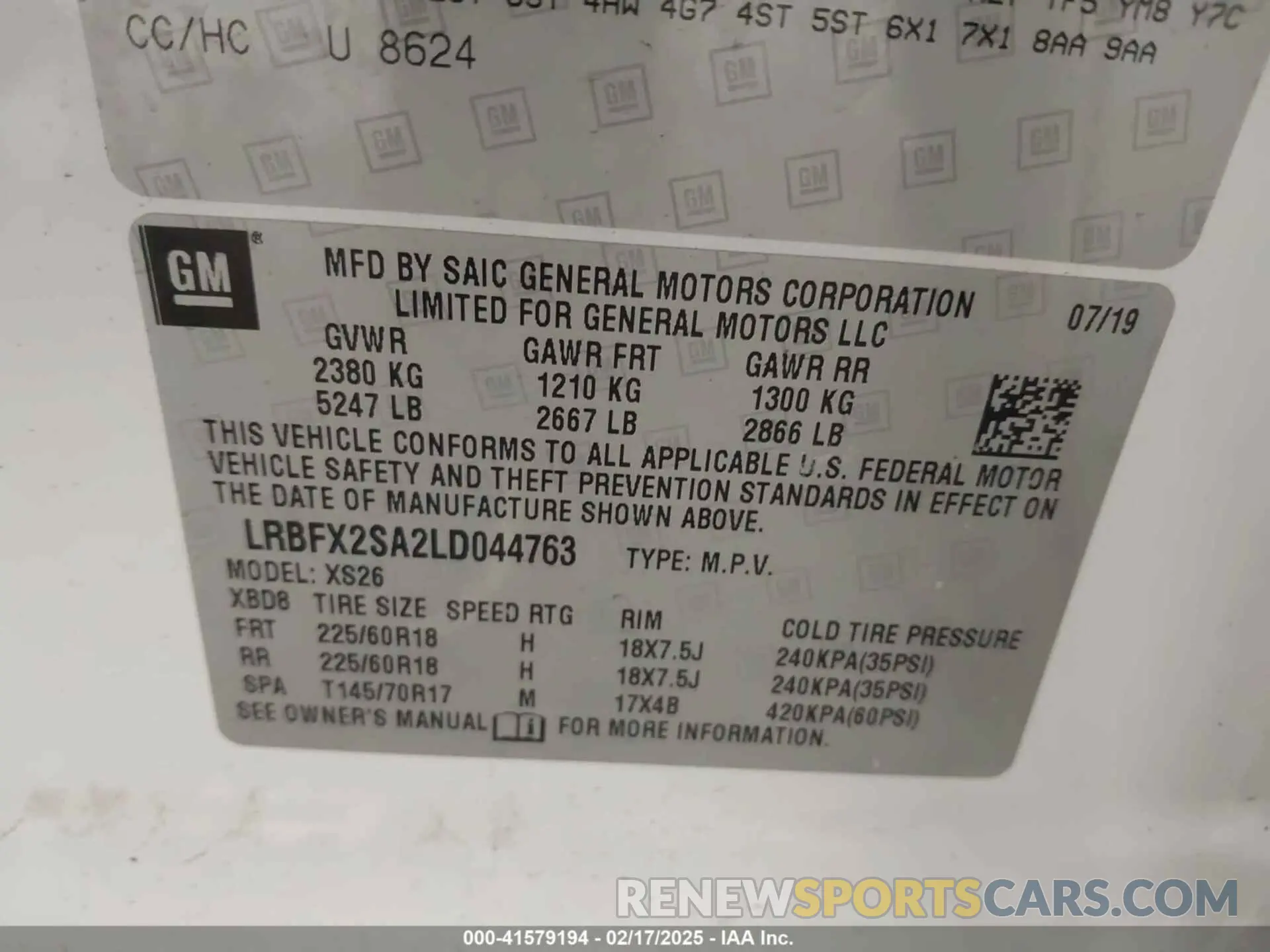 9 fotografías del automóvil dañado LRBFX2SA2LD044763 BUICK ENVISION 2020