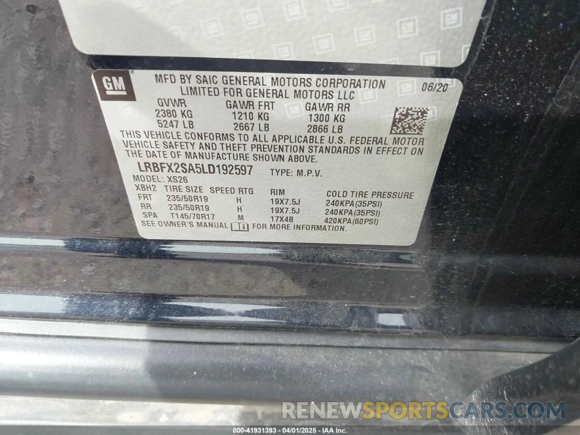9 fotografías del automóvil dañado LRBFX2SA5LD192597 BUICK ENVISION 2020