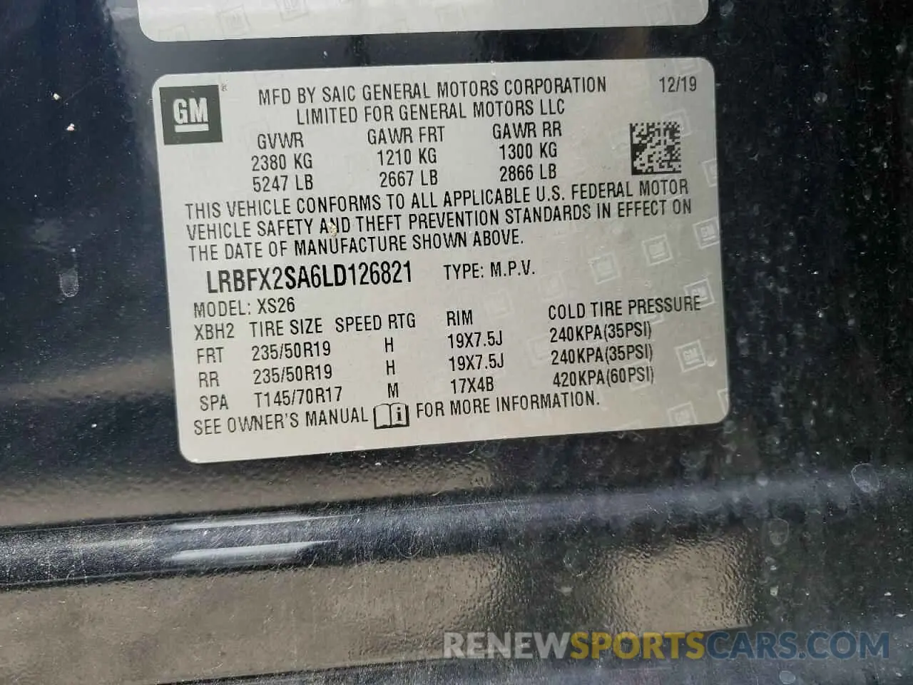 13 fotografías del automóvil dañado LRBFX2SA6LD126821 BUICK ENVISION 2020