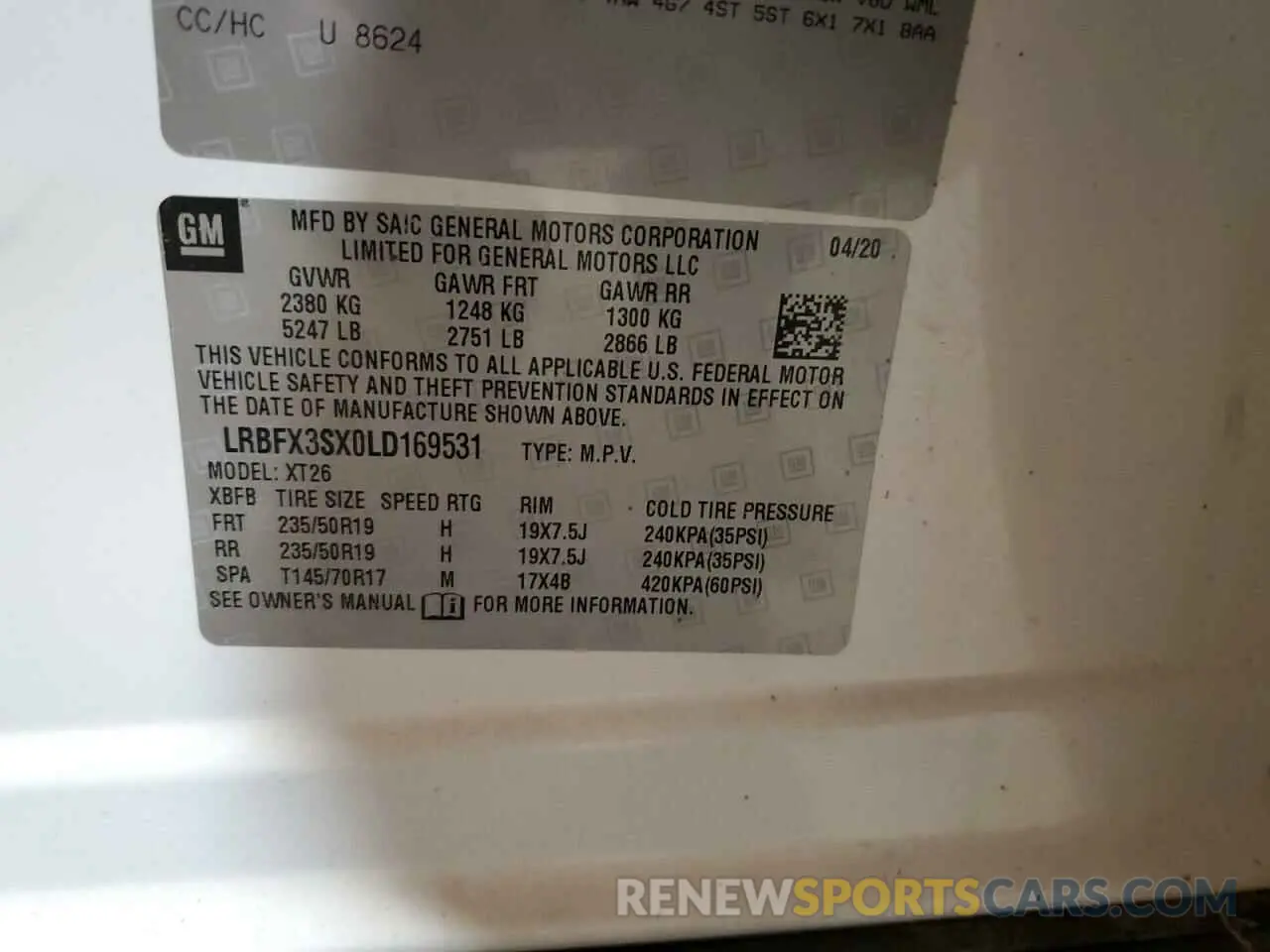 13 fotografías del automóvil dañado LRBFX3SX0LD169531 BUICK ENVISION 2020
