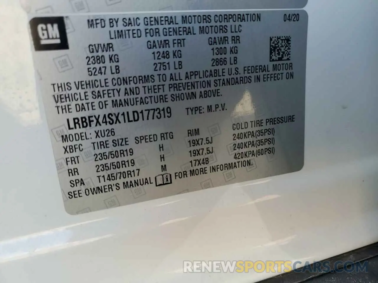 13 fotografías del automóvil dañado LRBFX4SX1LD177319 BUICK ENVISION 2020