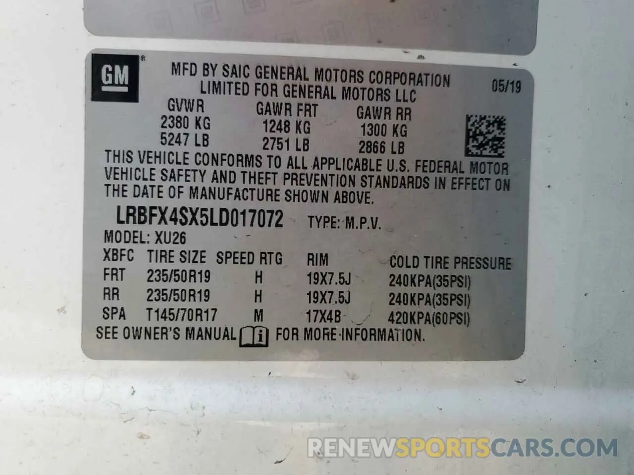 12 fotografías del automóvil dañado LRBFX4SX5LD017072 BUICK ENVISION 2020