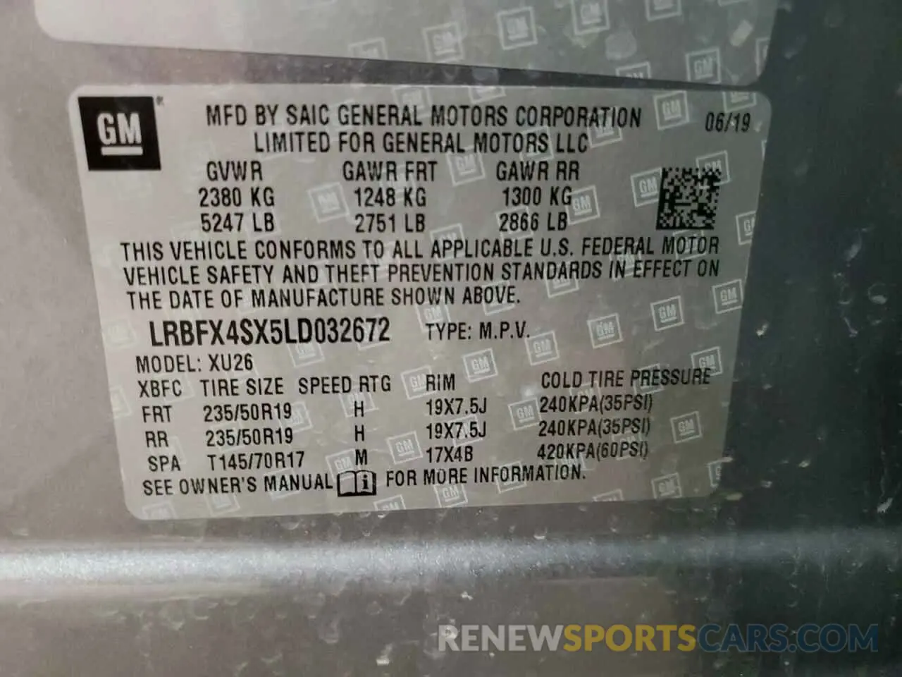 13 fotografías del automóvil dañado LRBFX4SX5LD032672 BUICK ENVISION 2020