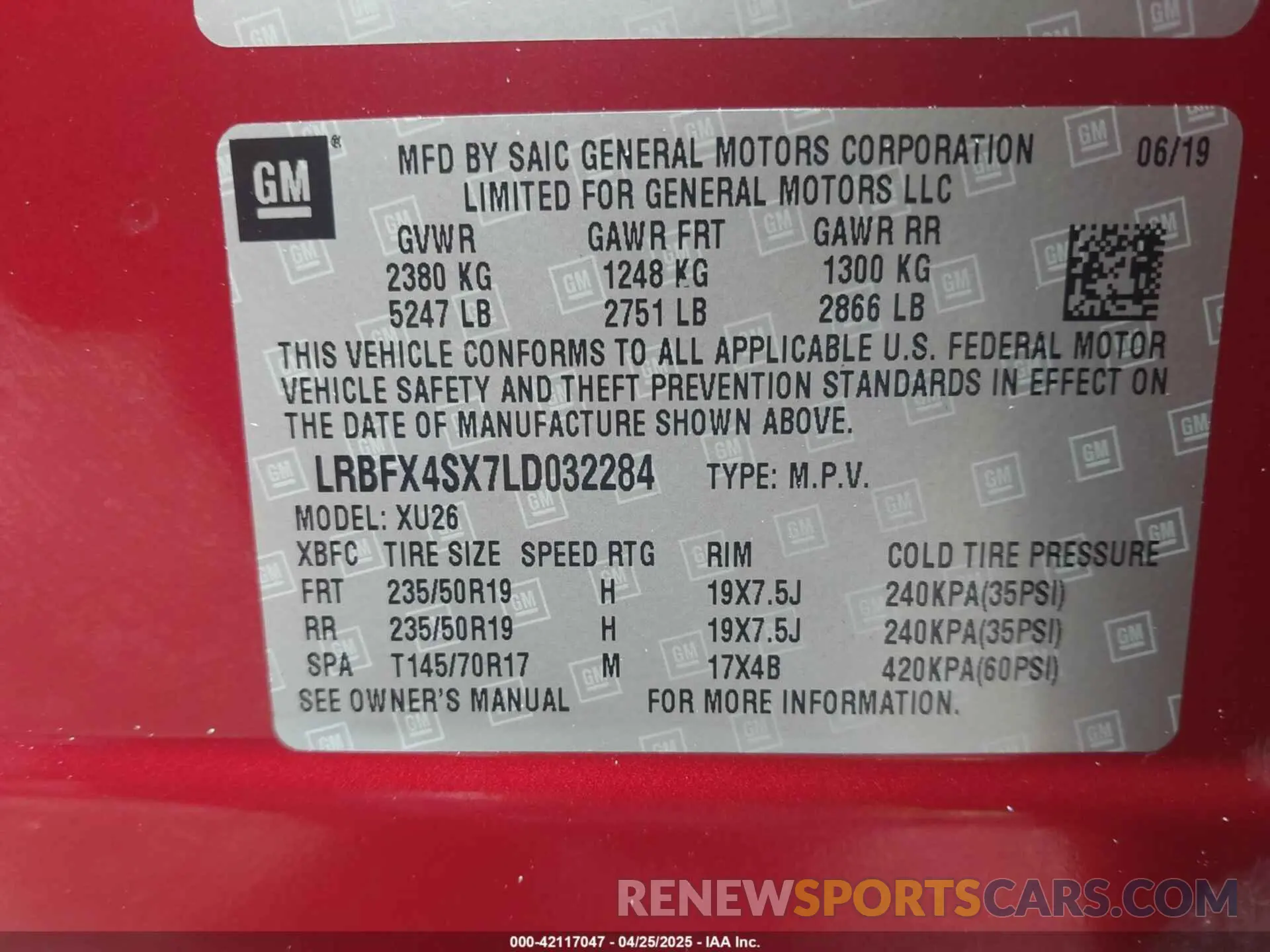 9 fotografías del automóvil dañado LRBFX4SX7LD032284 BUICK ENVISION 2020