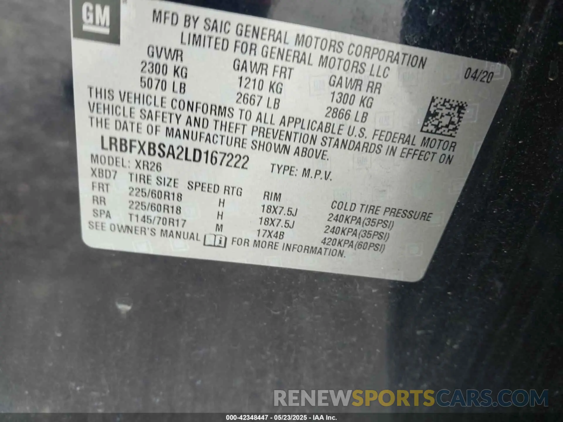 9 fotografías del automóvil dañado LRBFXBSA2LD167222 BUICK ENVISION 2020