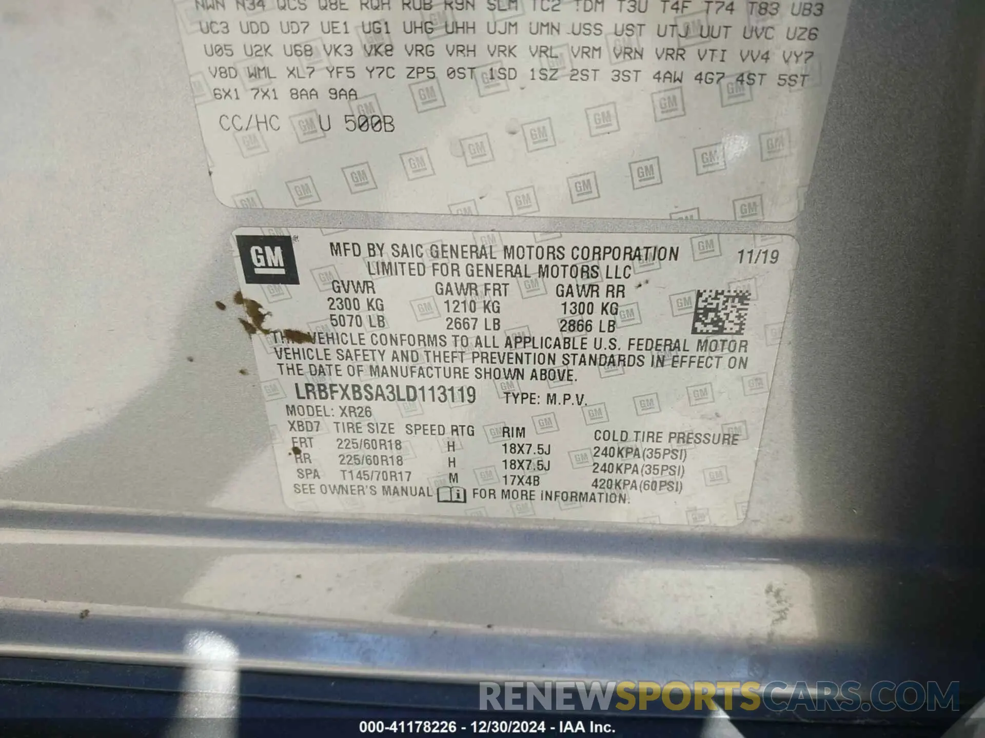 9 fotografías del automóvil dañado LRBFXBSA3LD113119 BUICK ENVISION 2020