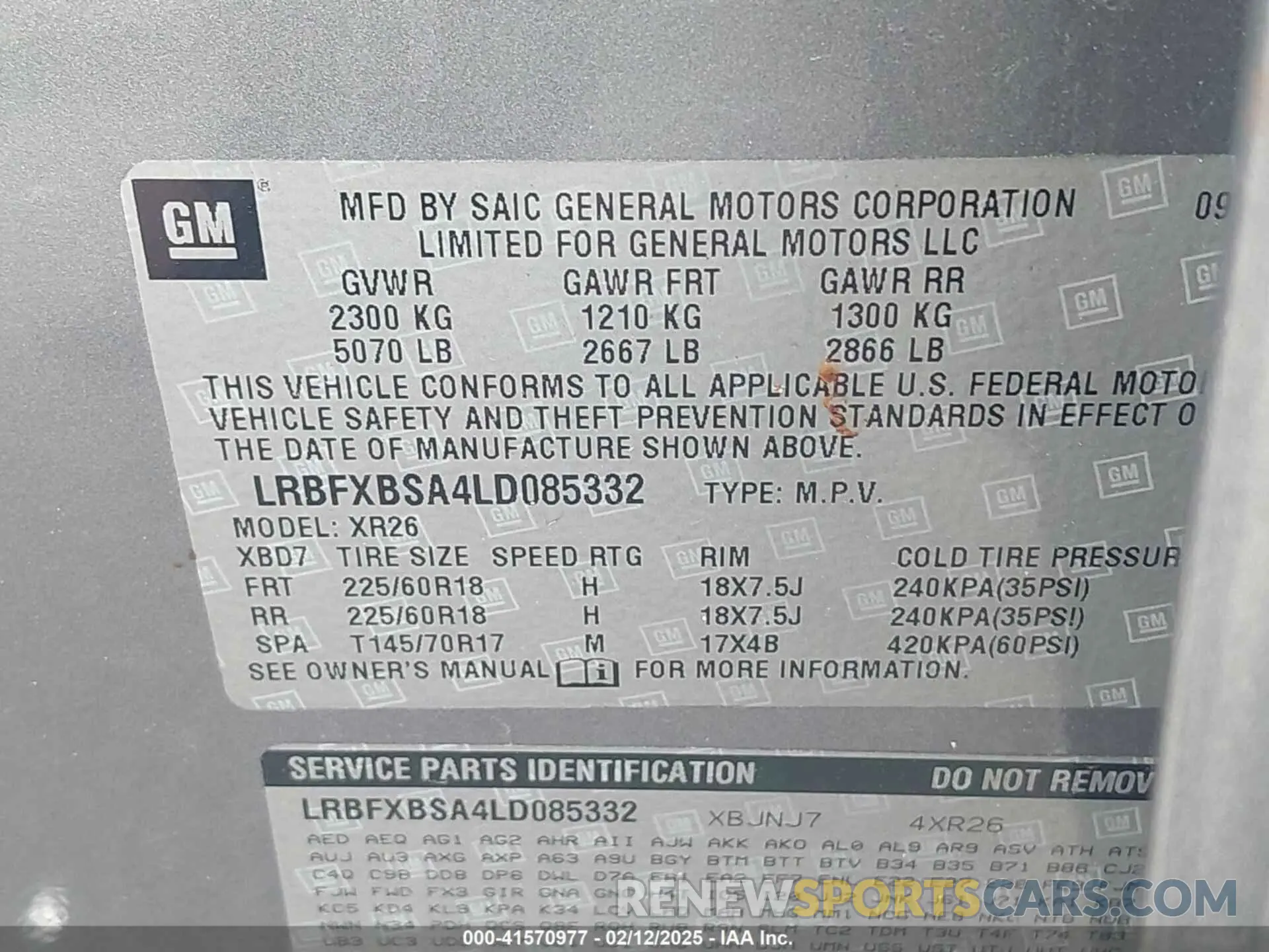 9 fotografías del automóvil dañado LRBFXBSA4LD085332 BUICK ENVISION 2020