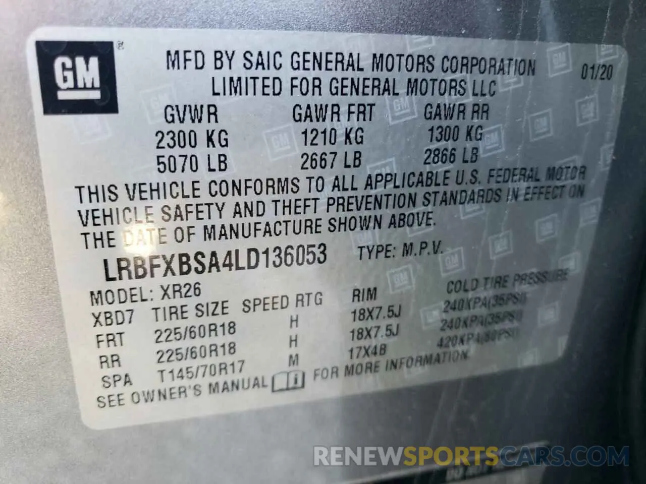 13 fotografías del automóvil dañado LRBFXBSA4LD136053 BUICK ENVISION 2020