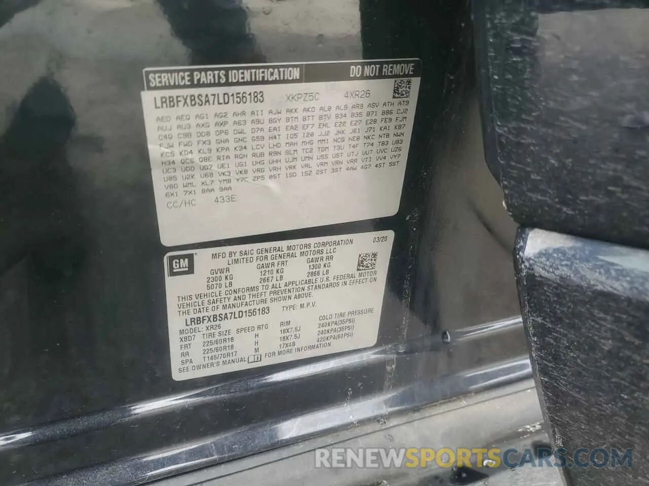 14 fotografías del automóvil dañado LRBFXBSA7LD156183 BUICK ENVISION 2020
