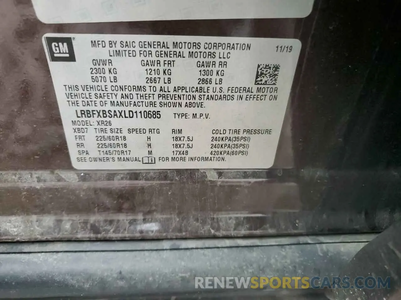 13 fotografías del automóvil dañado LRBFXBSAXLD110685 BUICK ENVISION 2020