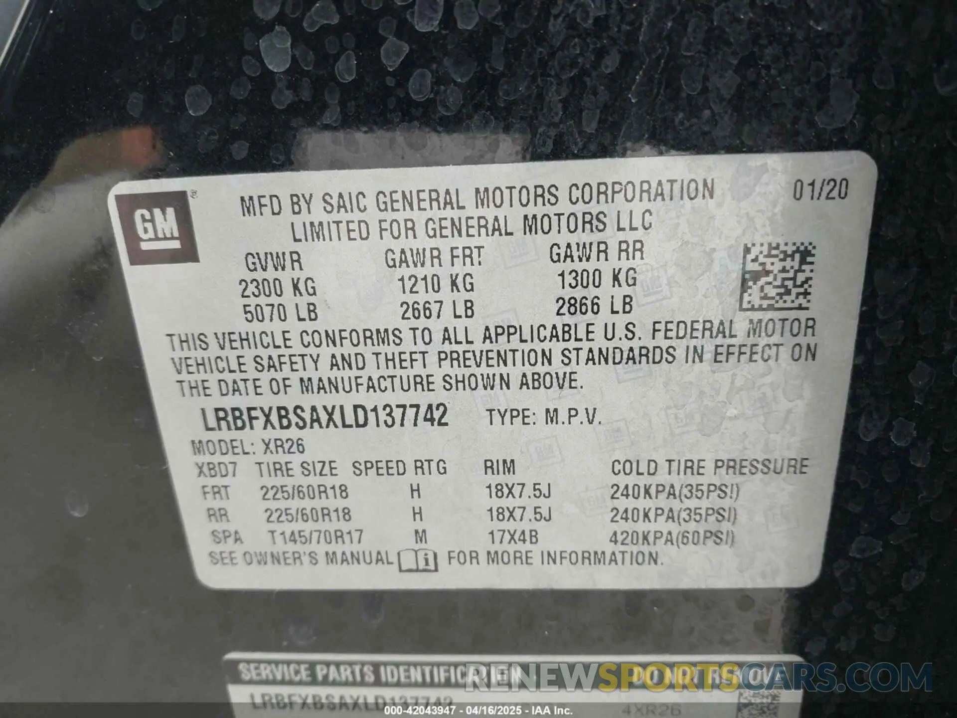 9 fotografías del automóvil dañado LRBFXBSAXLD137742 BUICK ENVISION 2020