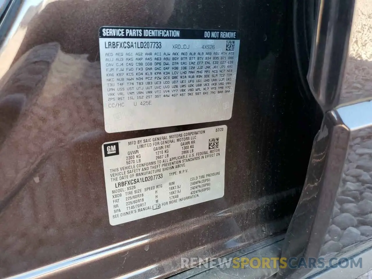 15 fotografías del automóvil dañado LRBFXCSA1LD207733 BUICK ENVISION 2020