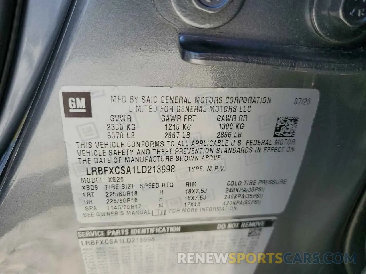 13 fotografías del automóvil dañado LRBFXCSA1LD213998 BUICK ENVISION 2020
