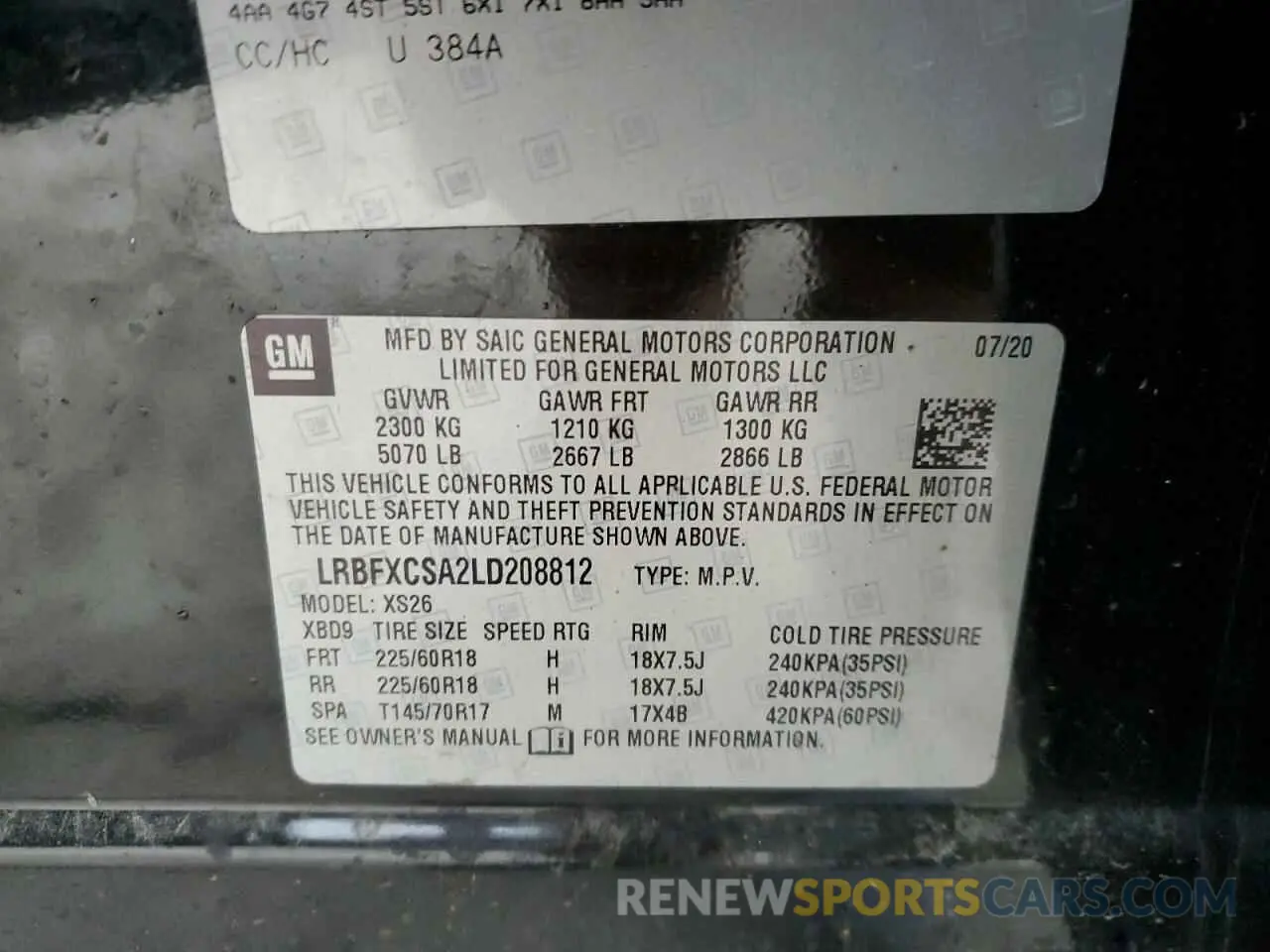 12 fotografías del automóvil dañado LRBFXCSA2LD208812 BUICK ENVISION 2020