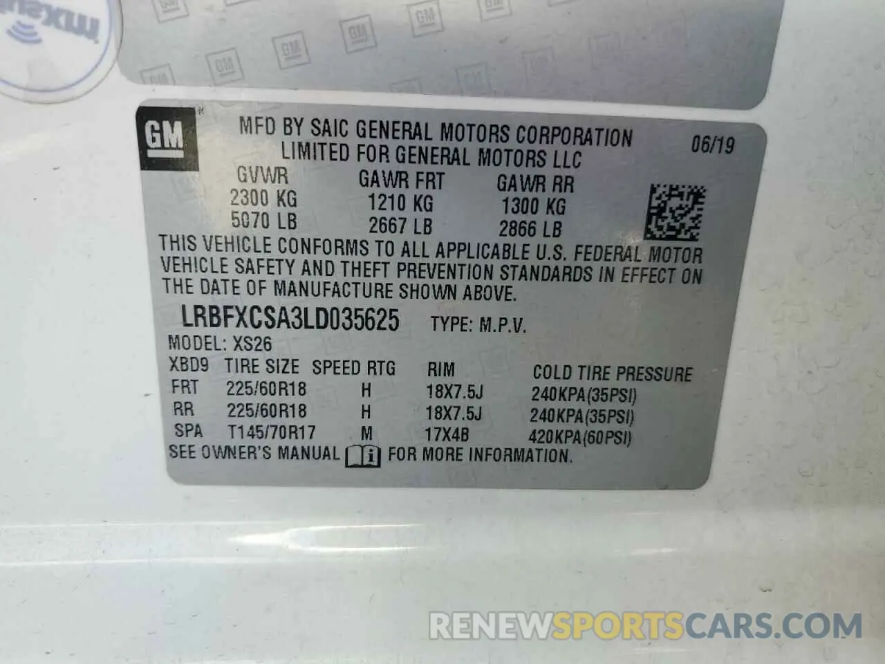 13 fotografías del automóvil dañado LRBFXCSA3LD035625 BUICK ENVISION 2020
