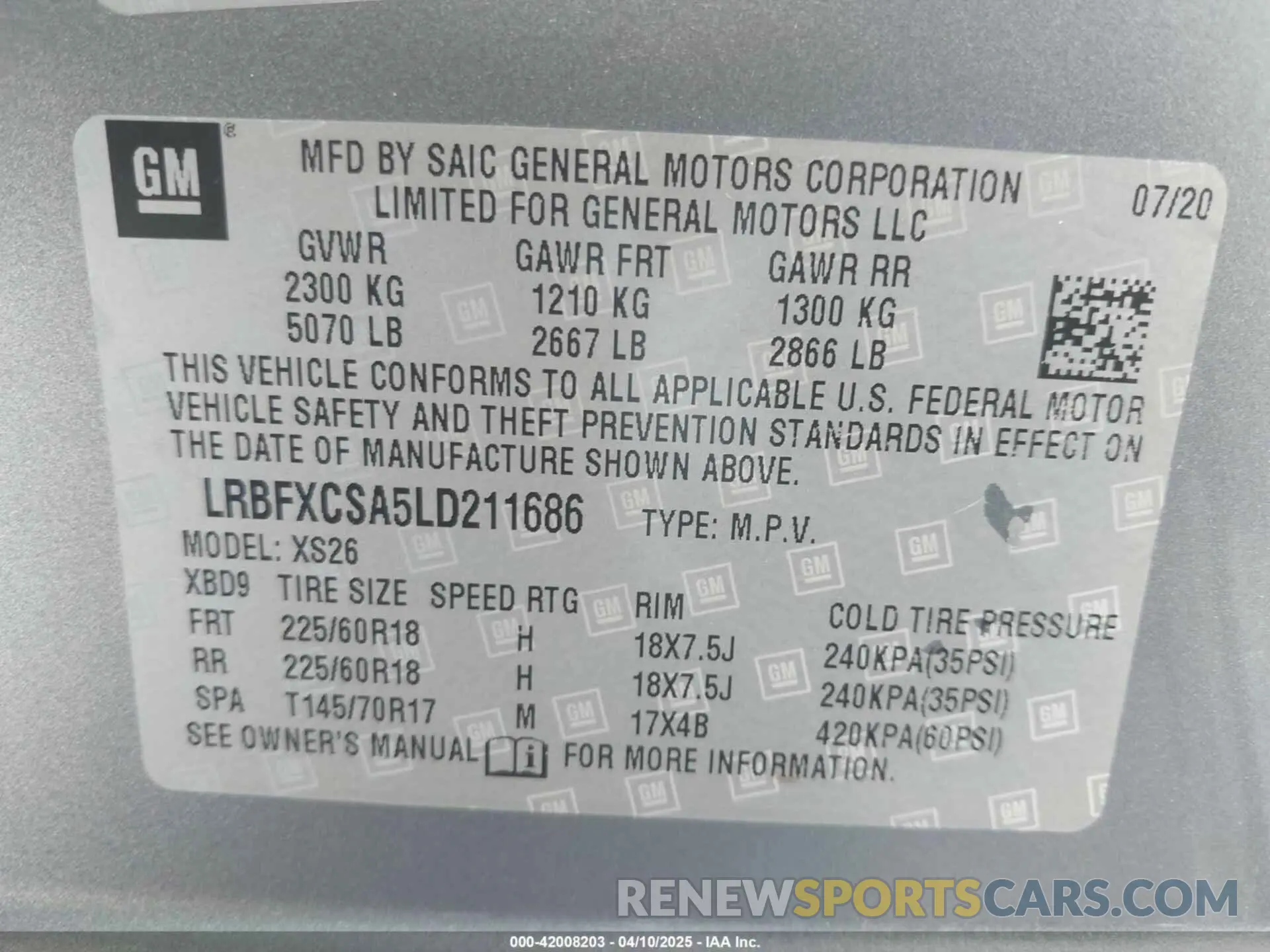 9 fotografías del automóvil dañado LRBFXCSA5LD211686 BUICK ENVISION 2020